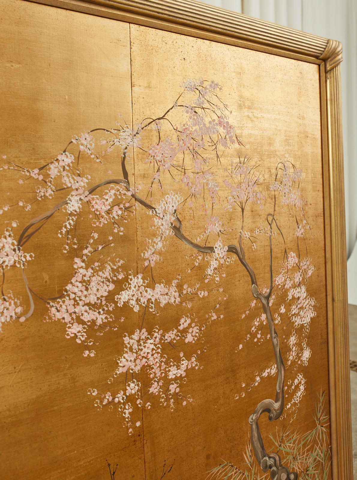 Japanese Byobu Style Four Panel Mounted Screen Cherry Blossoms 1