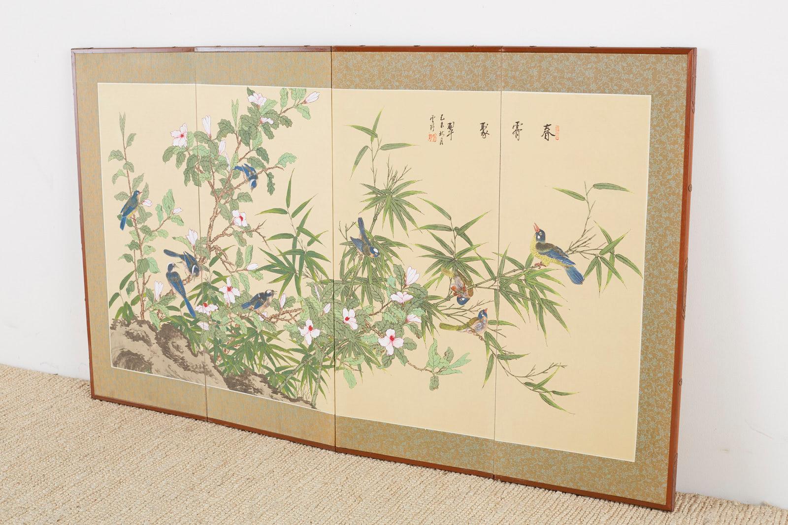 Japanese Byobu Style Screen Spring Song Birds and Flowers 3