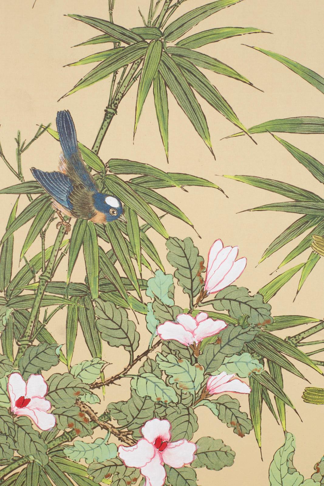 Japanese Byobu Style Screen Spring Song Birds and Flowers 1