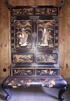 Japanese Cabinet In Lacquer And Shibayama, Japan Meiji Period