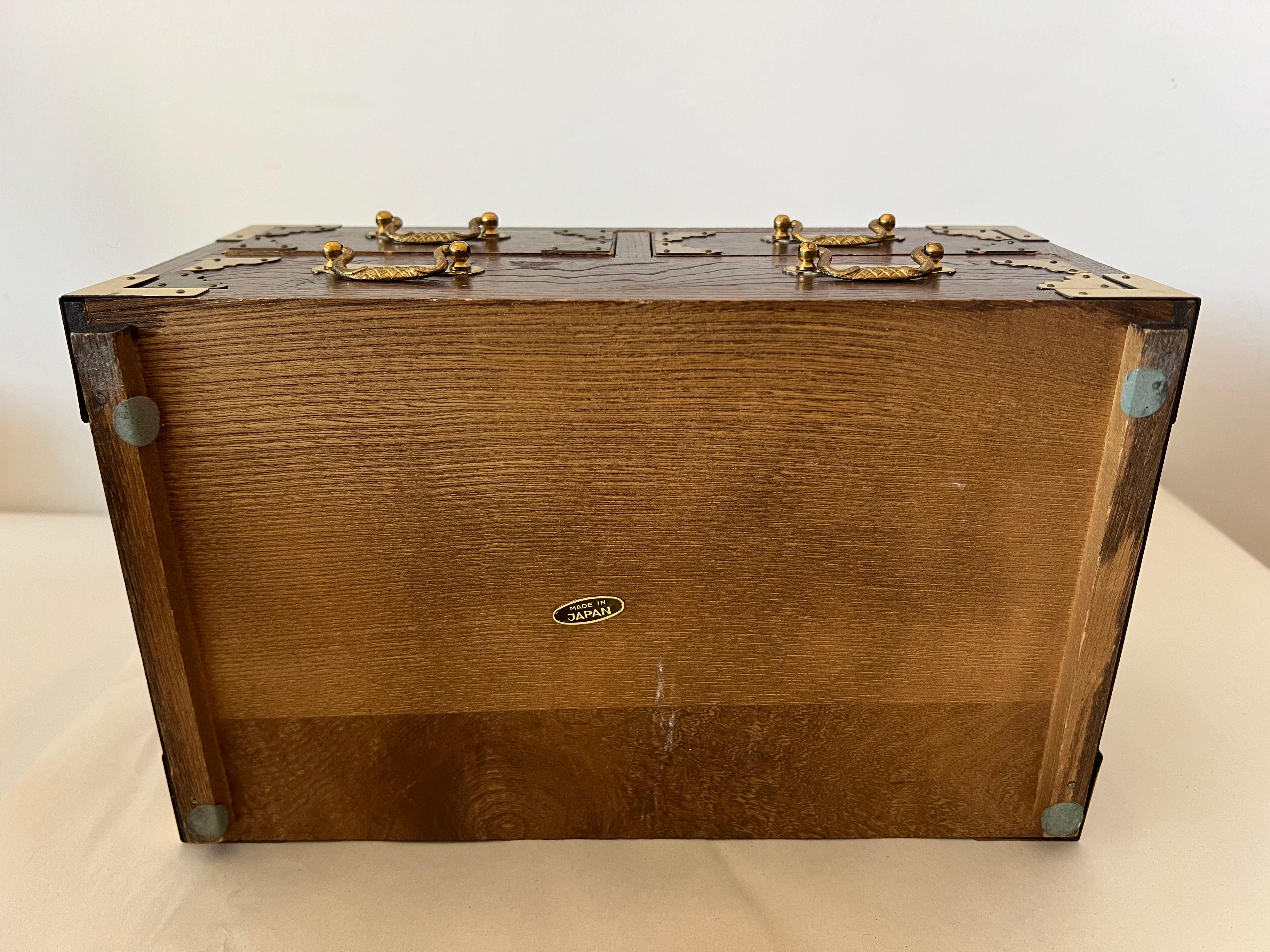Elm Japanese Campaign Style Miniature Chest Ca' 1960's For Sale