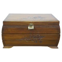 Japanese Camphorwood Brass Okinawa Pagoda Jewelry Chest Box 17"