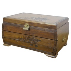 Japanese Camphorwood Brass Okinawa Pagoda Jewelry Chest Box 17"