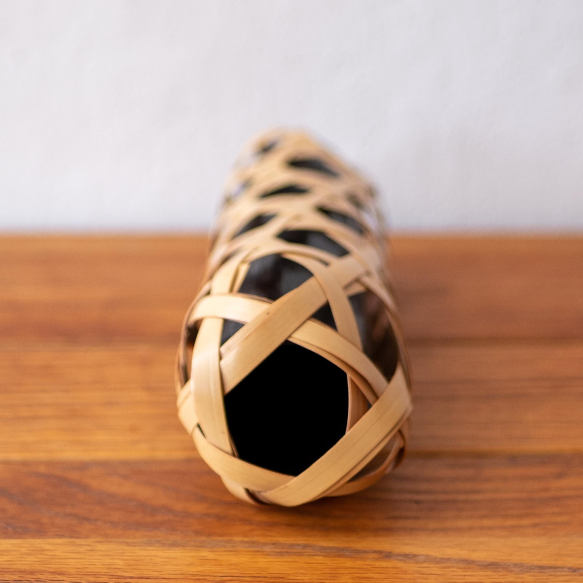 Mid-20th Century Japanese Cane Wrapped Ikebana Wall Basket
