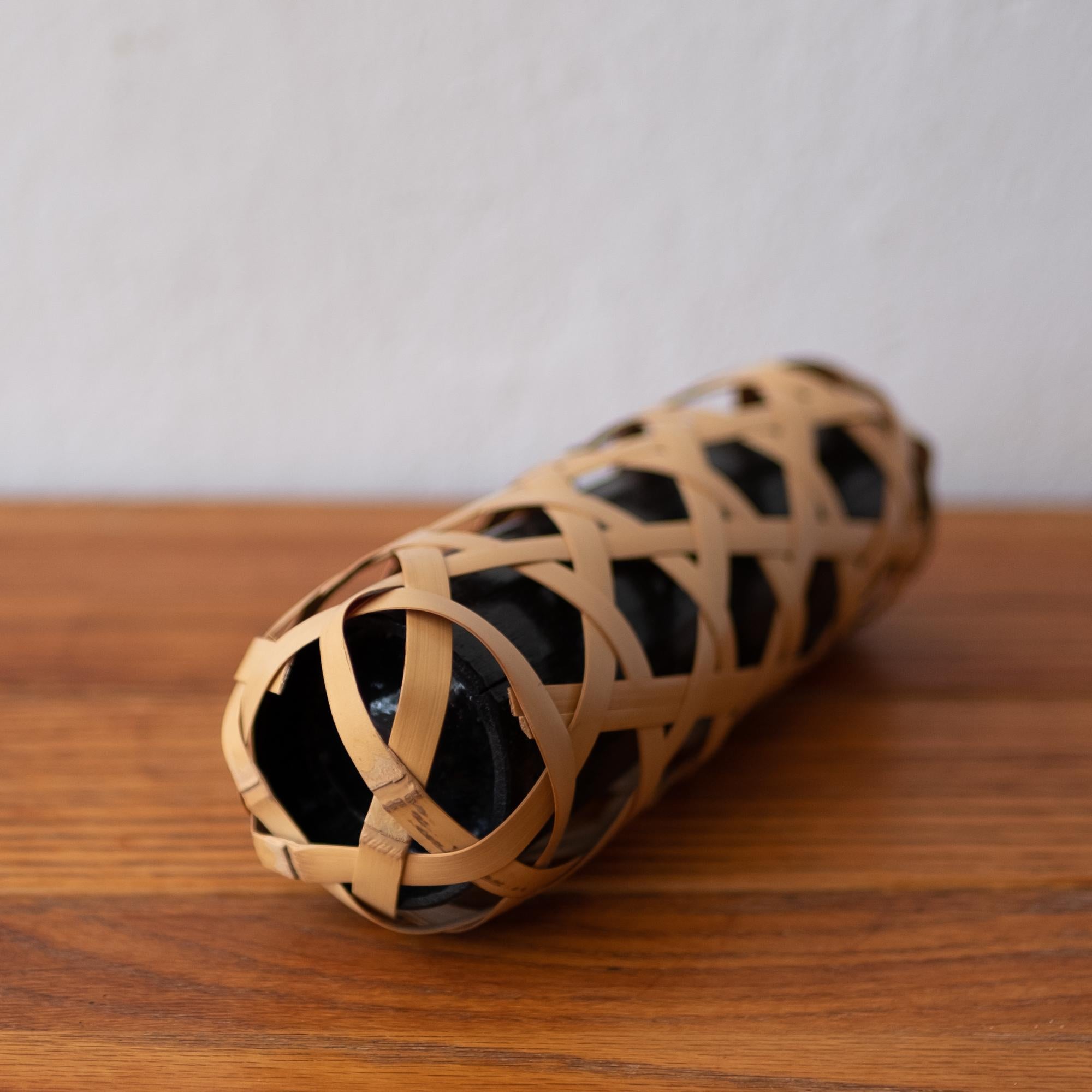 Japanese Cane Wrapped Ikebana Wall Basket 1