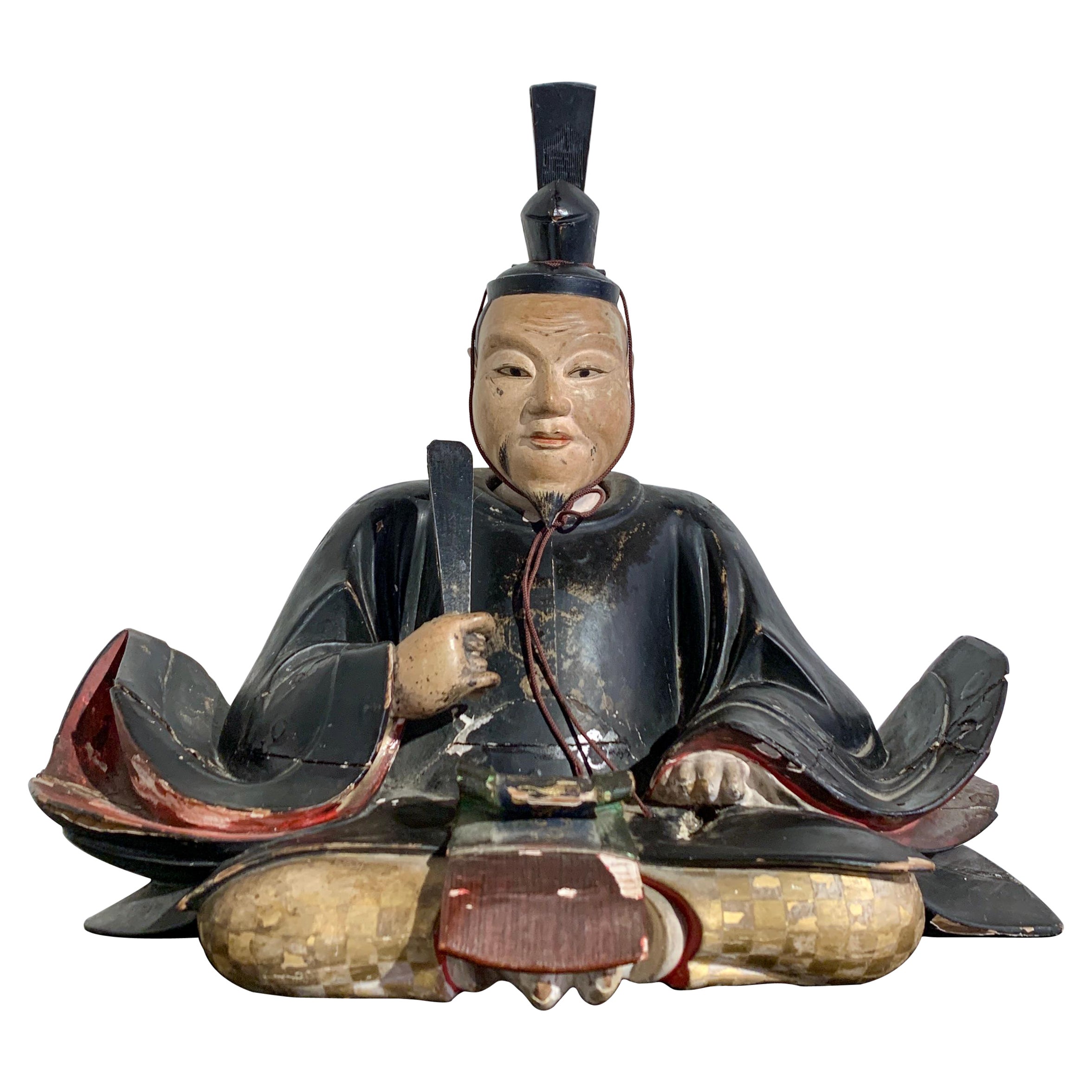 Shogun japonais en bois sculpté et laqué, période Edo, 19e siècle, Japon