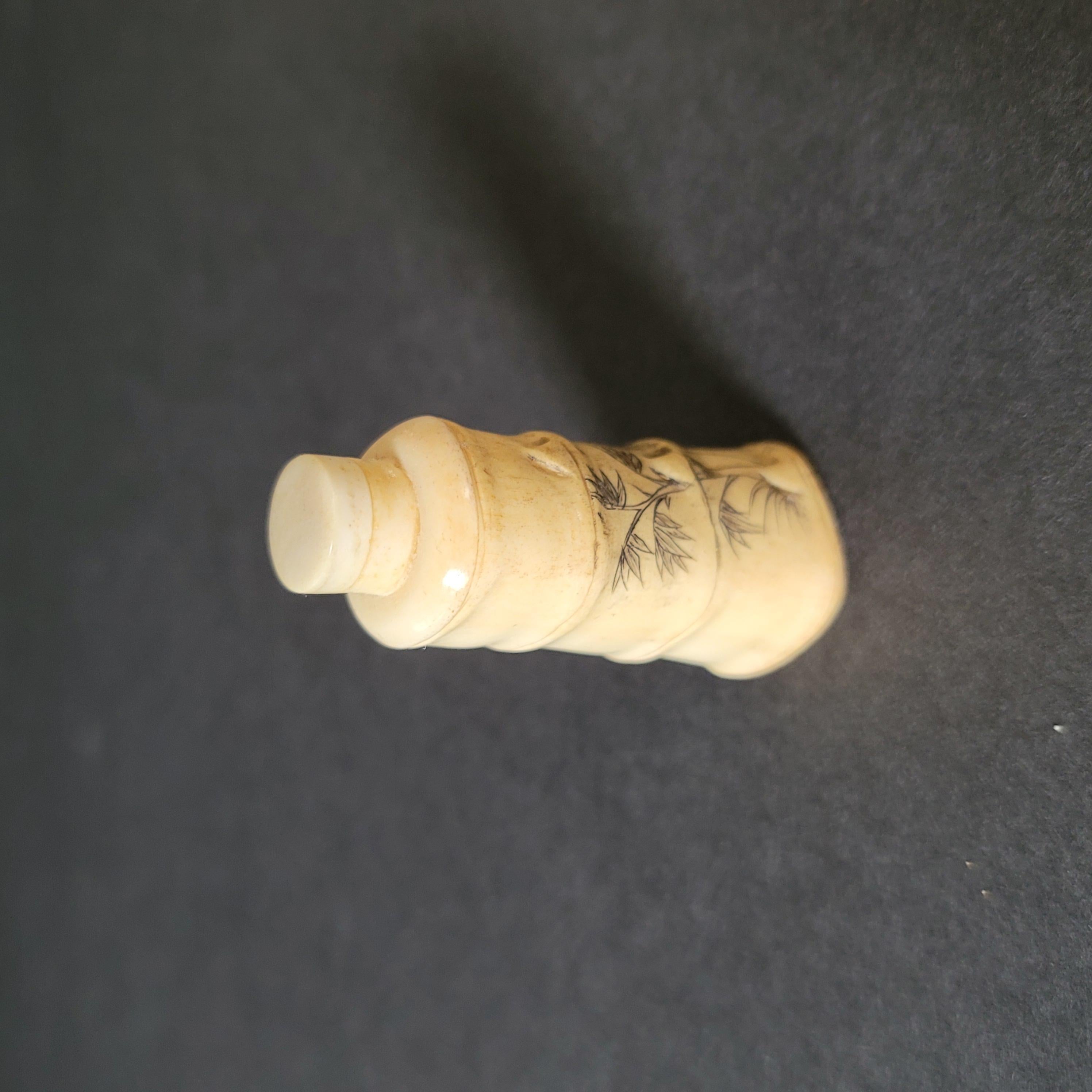 Hand-Crafted Japanese Carved Bone A Bamboo-Form Snuff Bottle For Sale