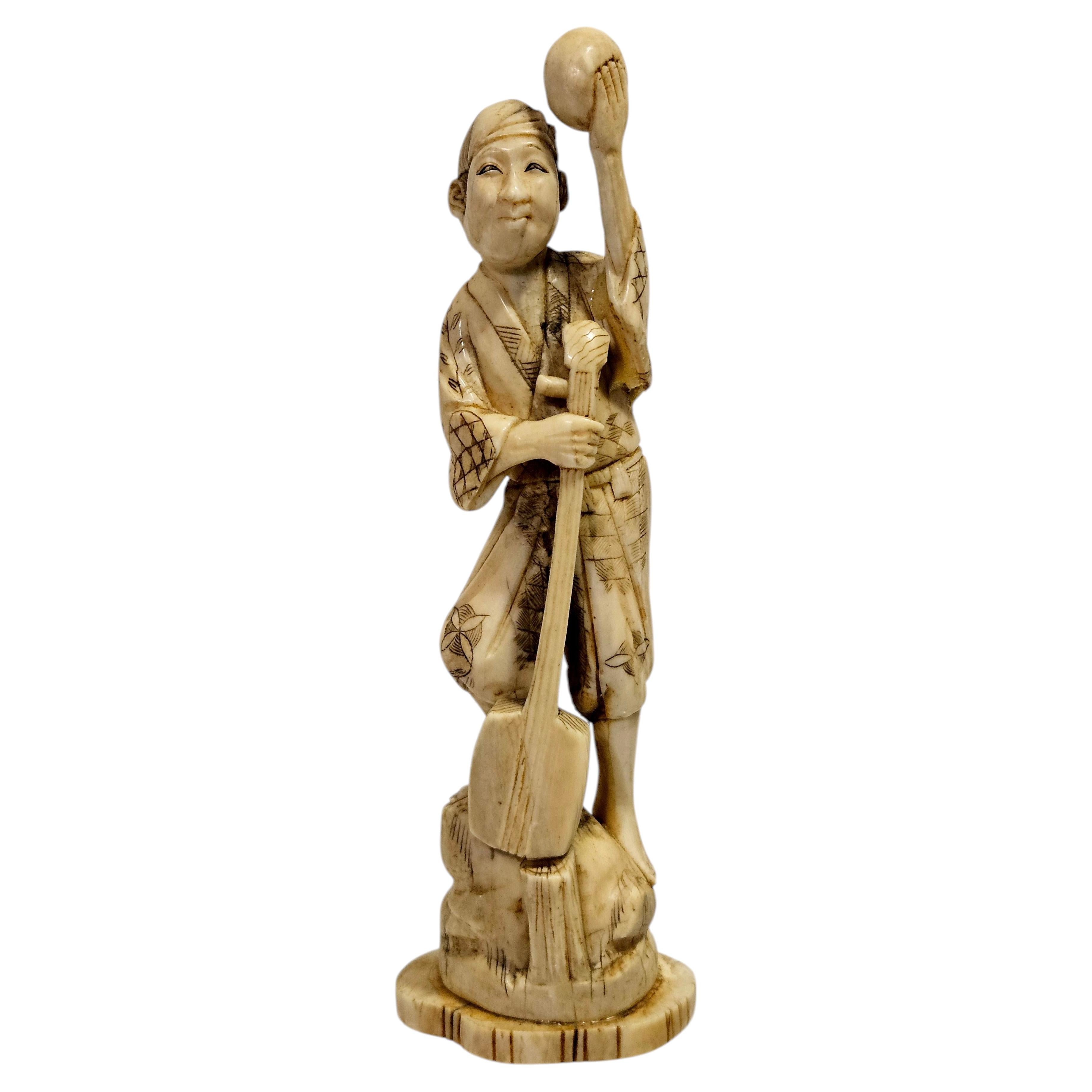 Japanese Carved Bone Okimono Figure Group Signed , Meiji Period