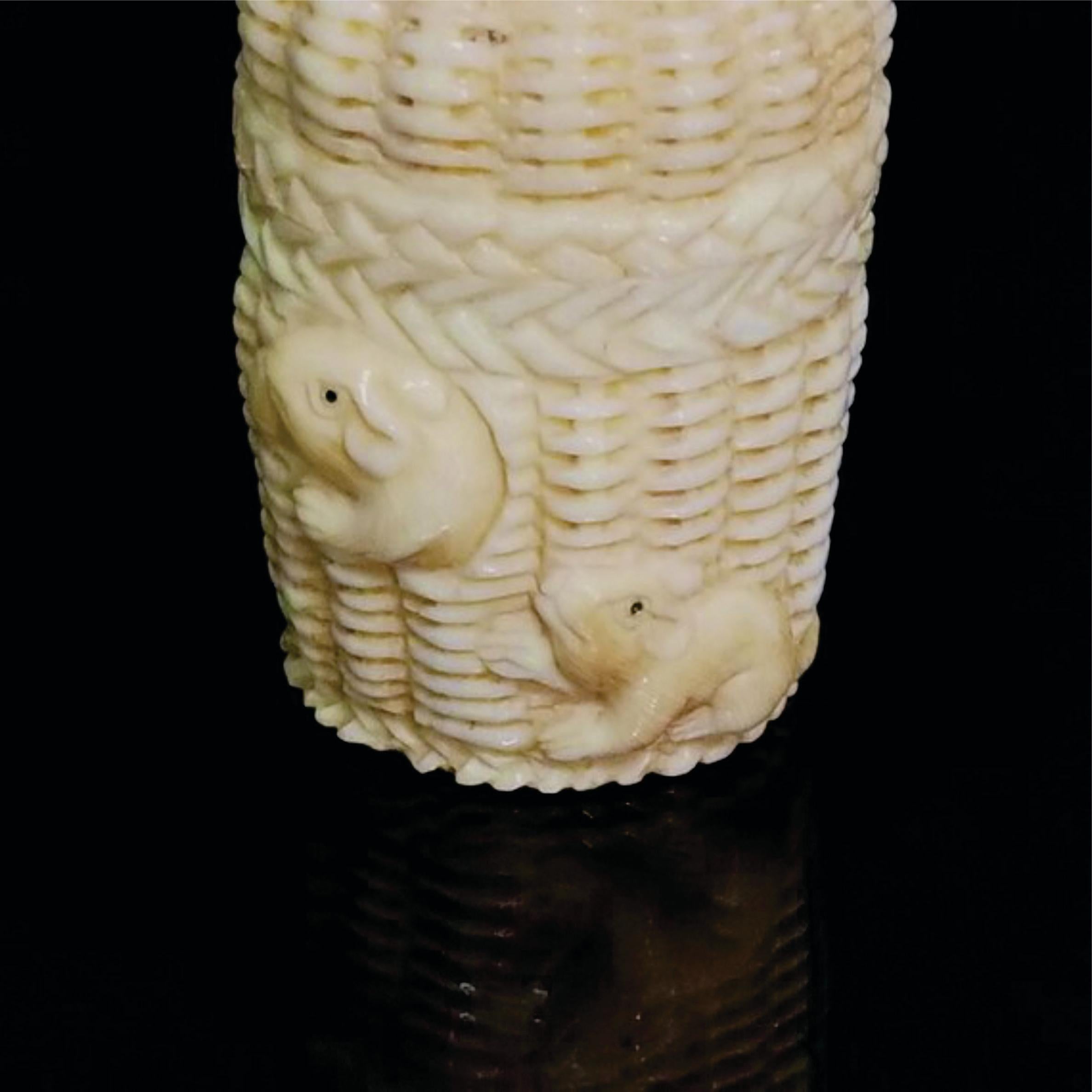 Hand-Crafted Japanese Carved Bone Pillbox Inro For Sale