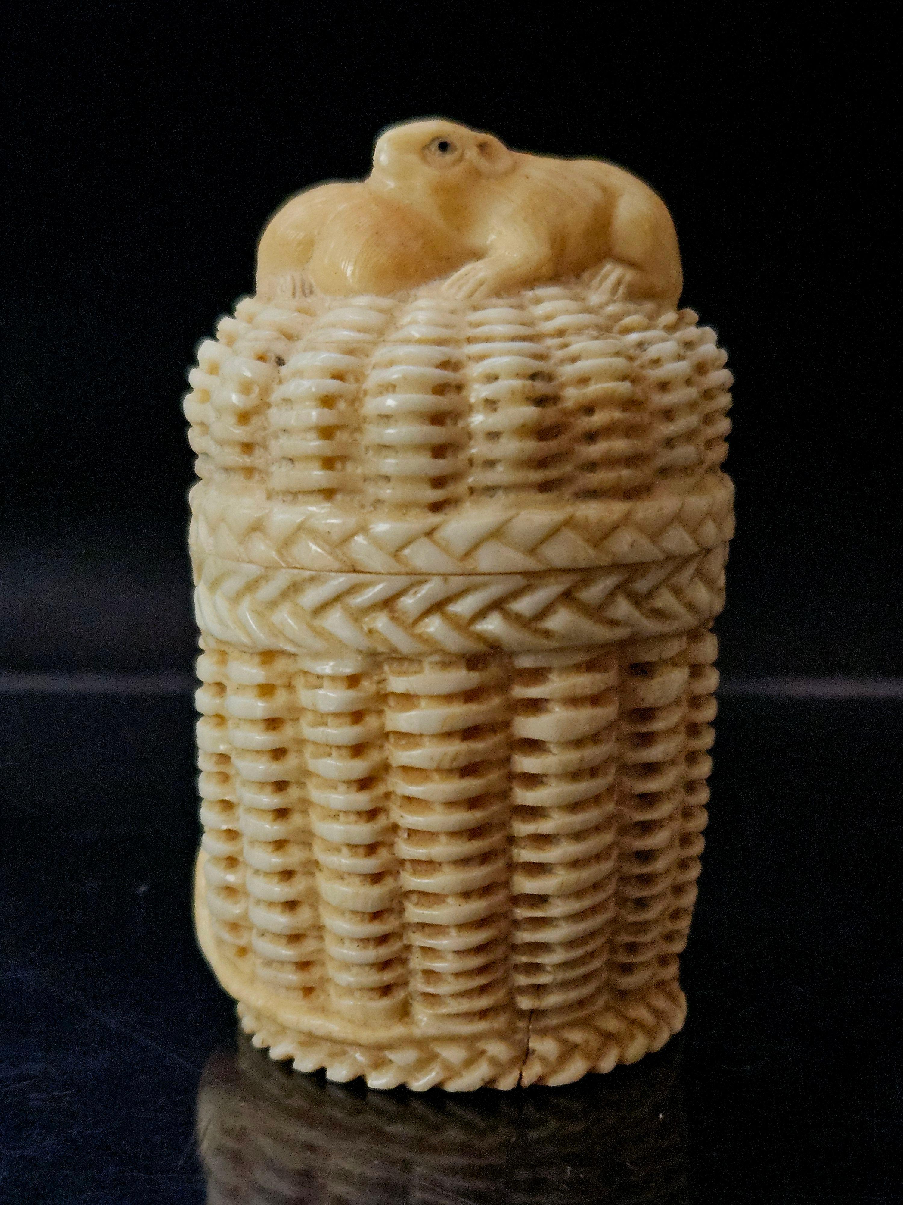 Japanese Carved Bone Pillbox Inro For Sale 4