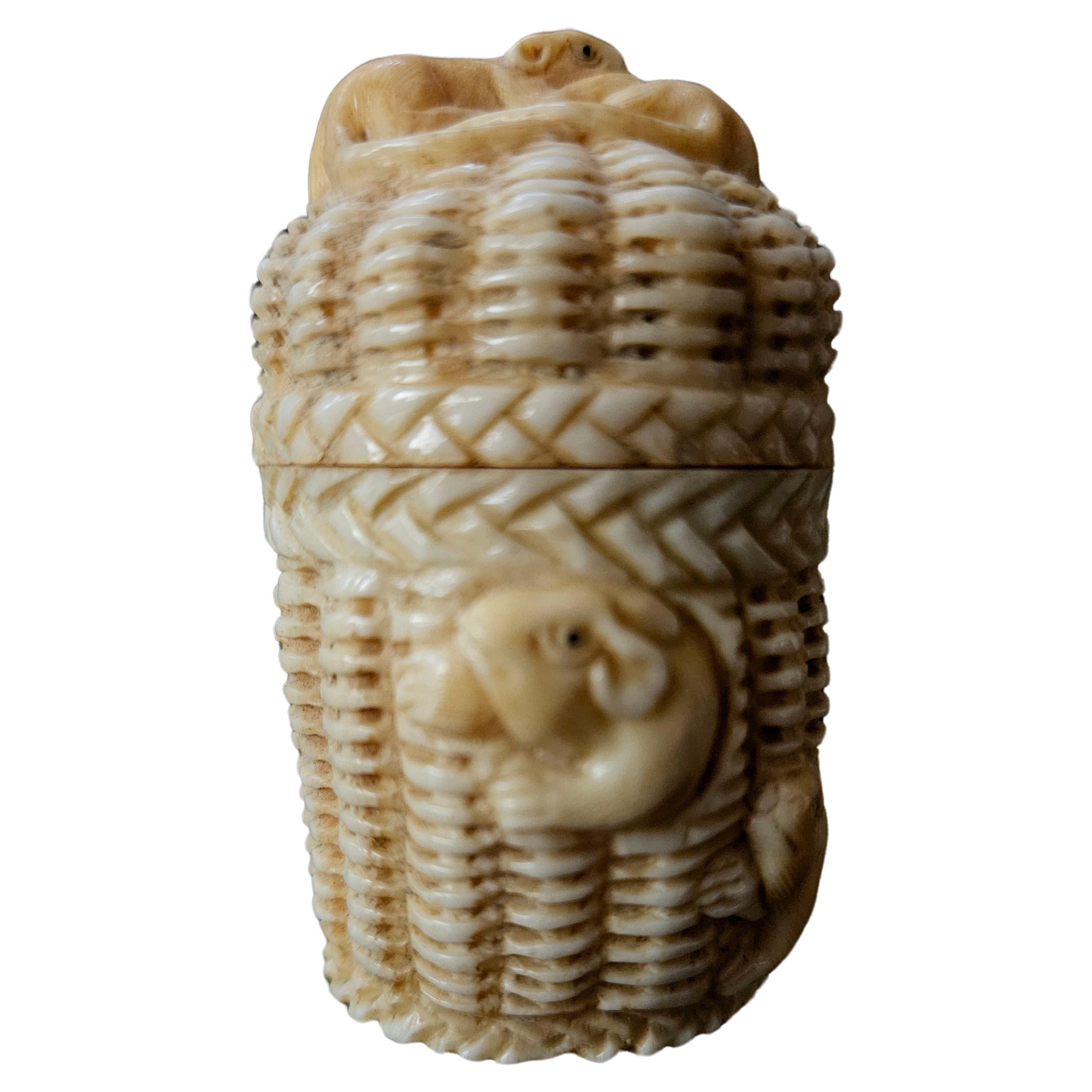 Japanese Carved Bone Pillbox Inro For Sale