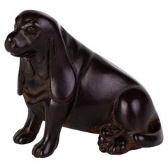 Netsuke japonais pour chien en bois de buis sculpté Inro Ojime