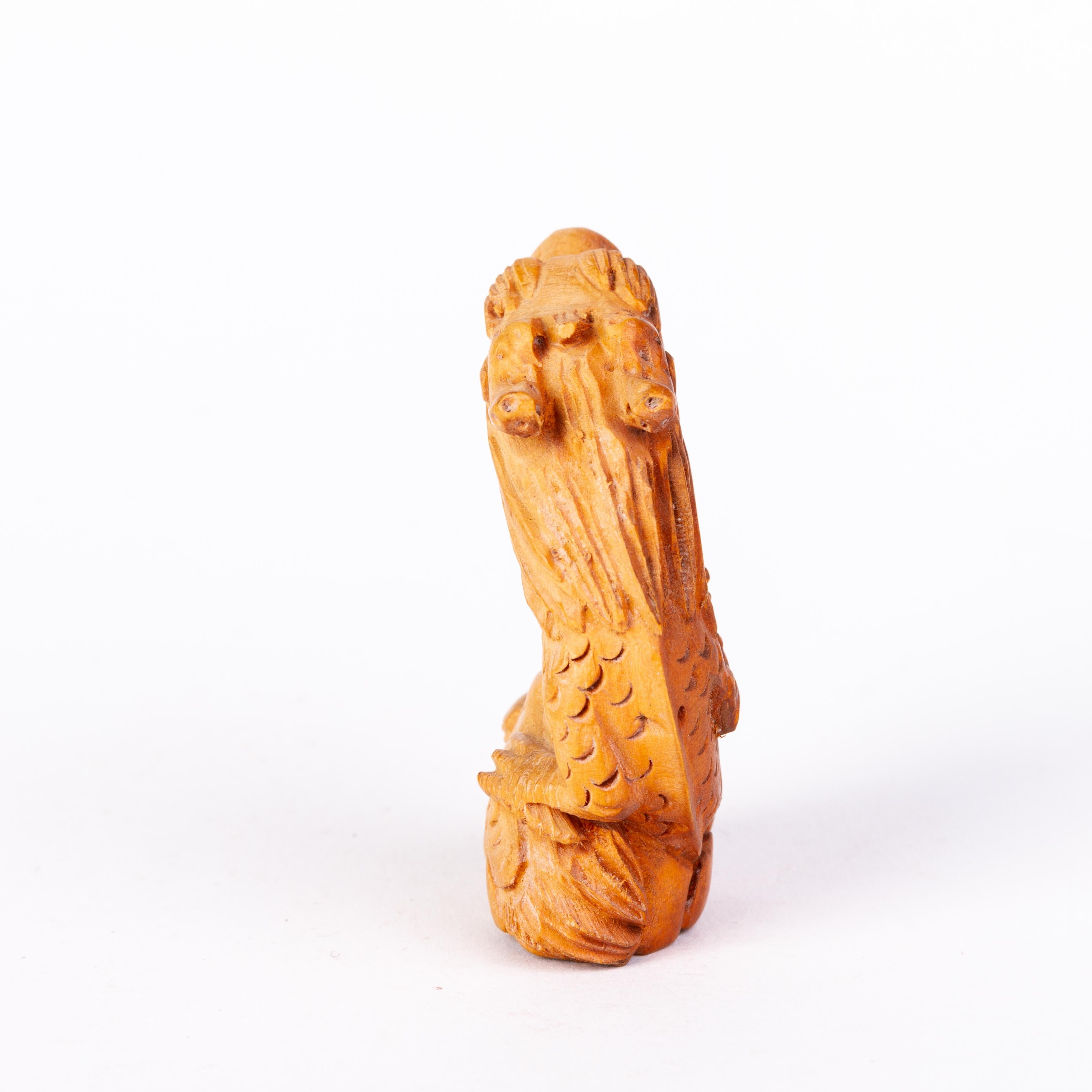 Hand-Carved Japanese Carved Boxwood Dragon Netsuke Inro Ojime