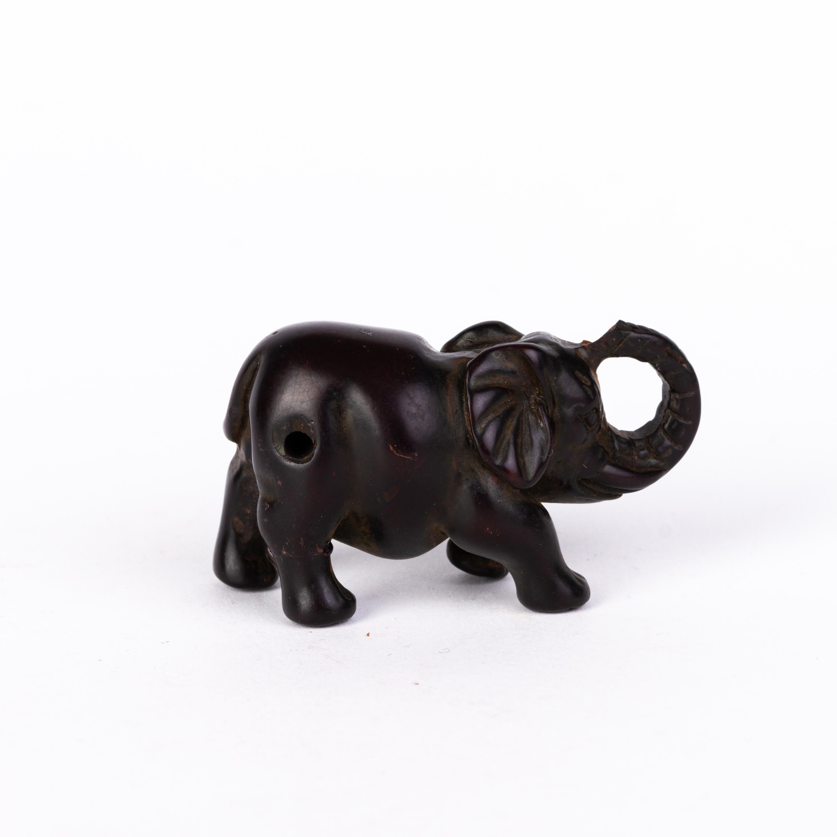 Hand-Carved Japanese Carved Boxwood Elephant Netsuke Inro Ojime For Sale