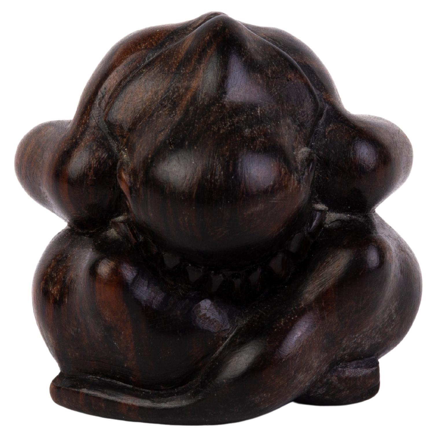 Japanese Carved Boxwood Monkey Netsuke Inro Ojime  For Sale