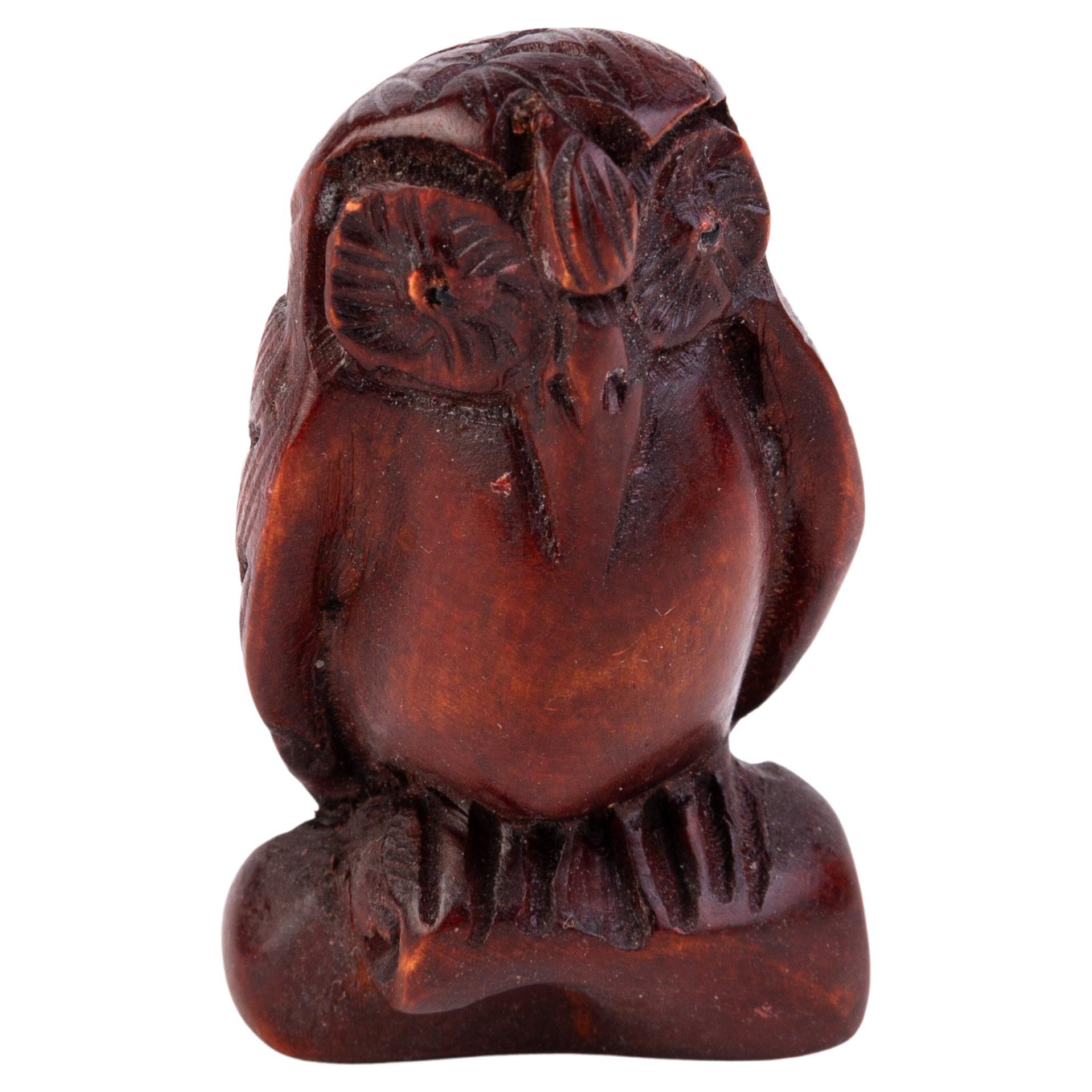 Japanese Carved Boxwood Netsuke Inro of an Owl