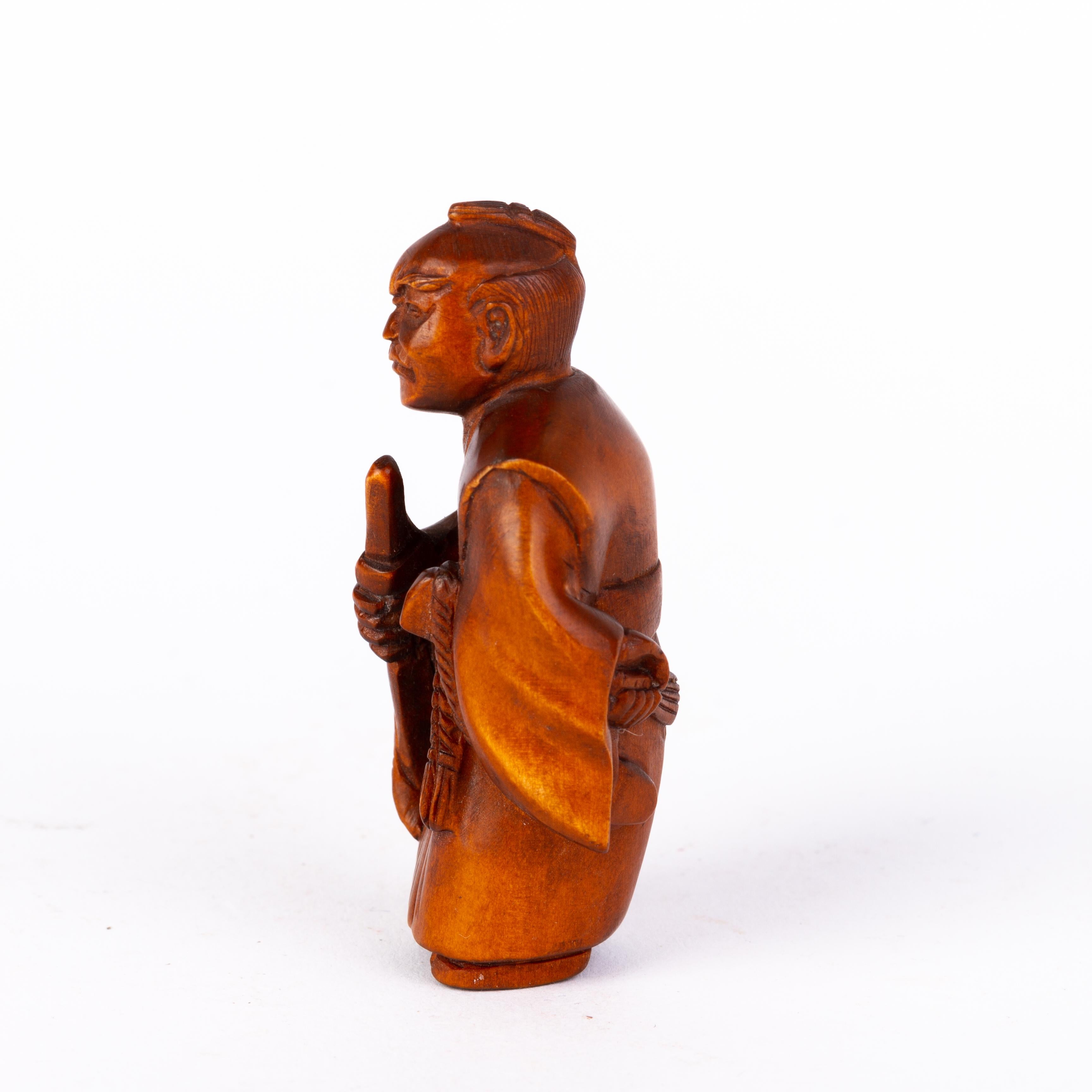 Hand-Carved Japanese Carved Boxwood Netsuke Inro Ojime For Sale