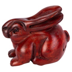 Netsuke lapin japonais sculpté en bois de buis Inro Ojime 