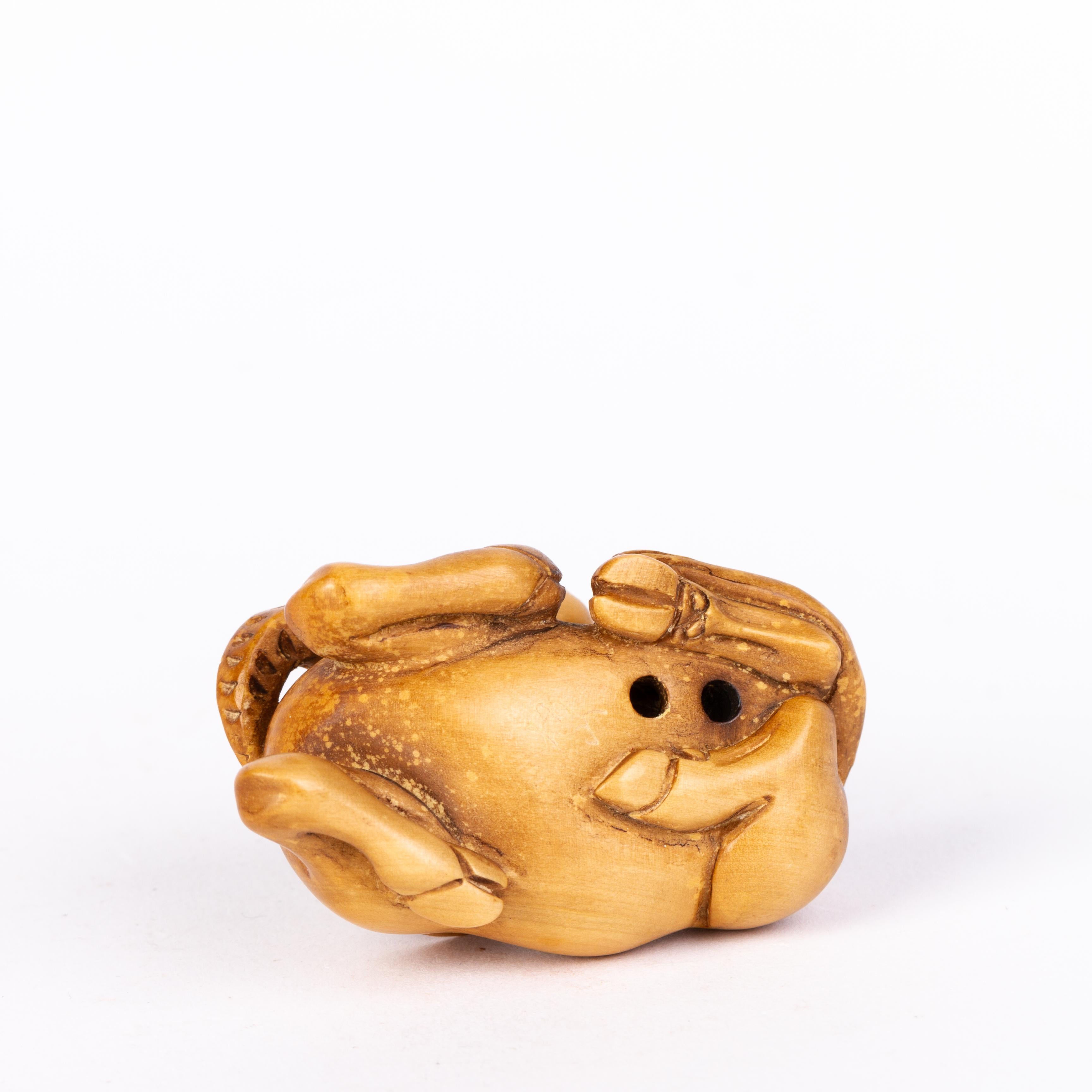 20th Century Japanese Carved Boxwood Ox Netsuke Inro Ojime For Sale