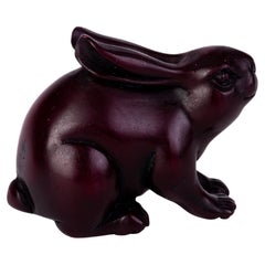 Japanese Carved Boxwood Rabbit Netsuke Inro Ojime