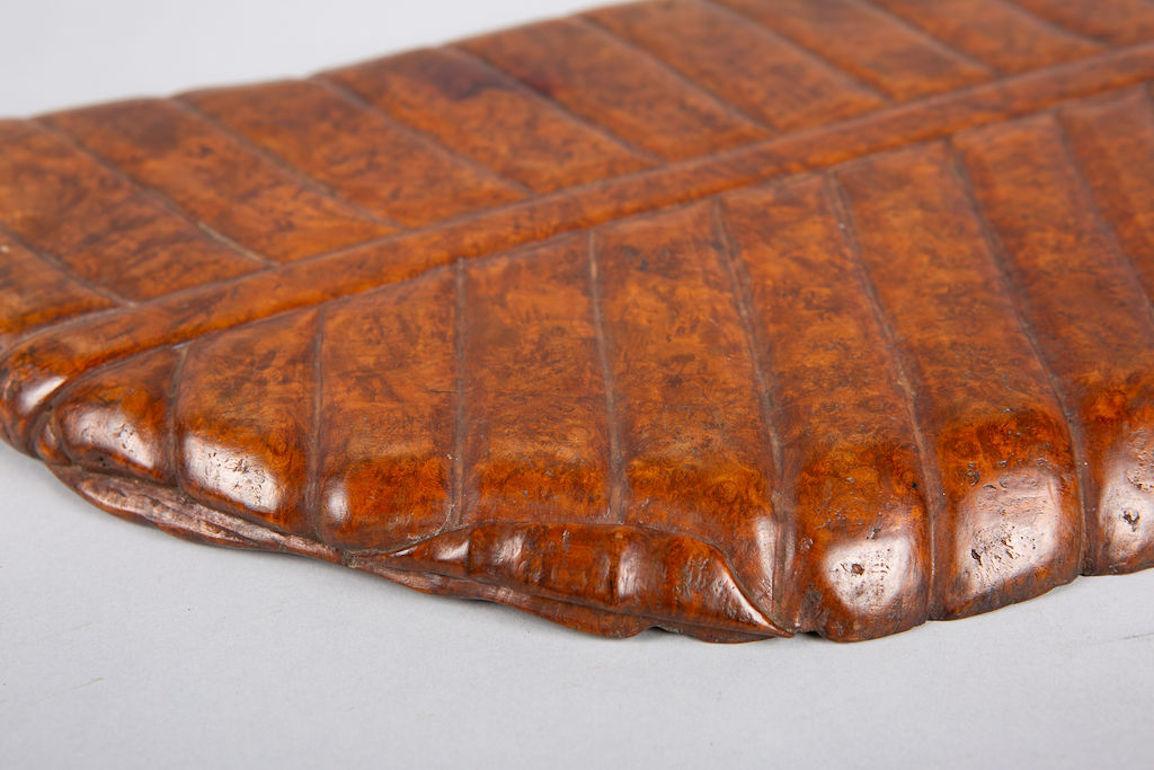 Japanese Carved Burl Banana Leaf Tray In Good Condition For Sale In Hudson, NY