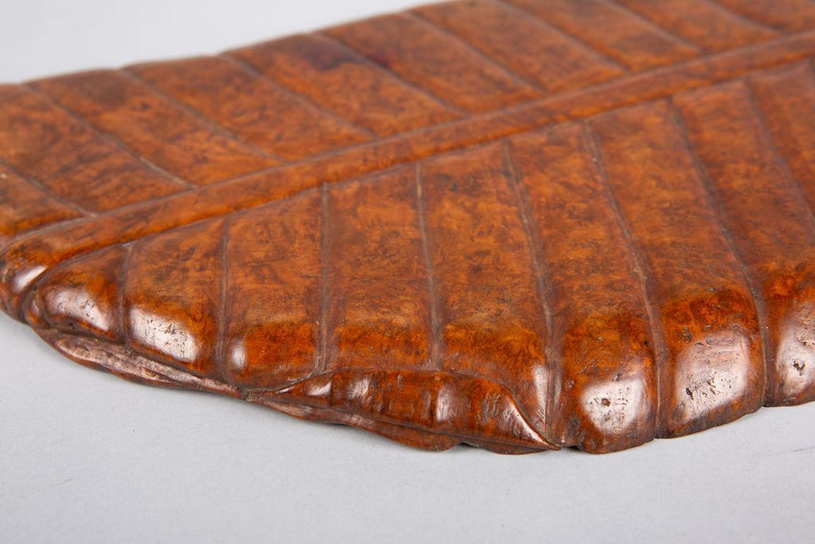 Japanese Carved Burl Banana Leaf Tray In Good Condition In Hudson, NY