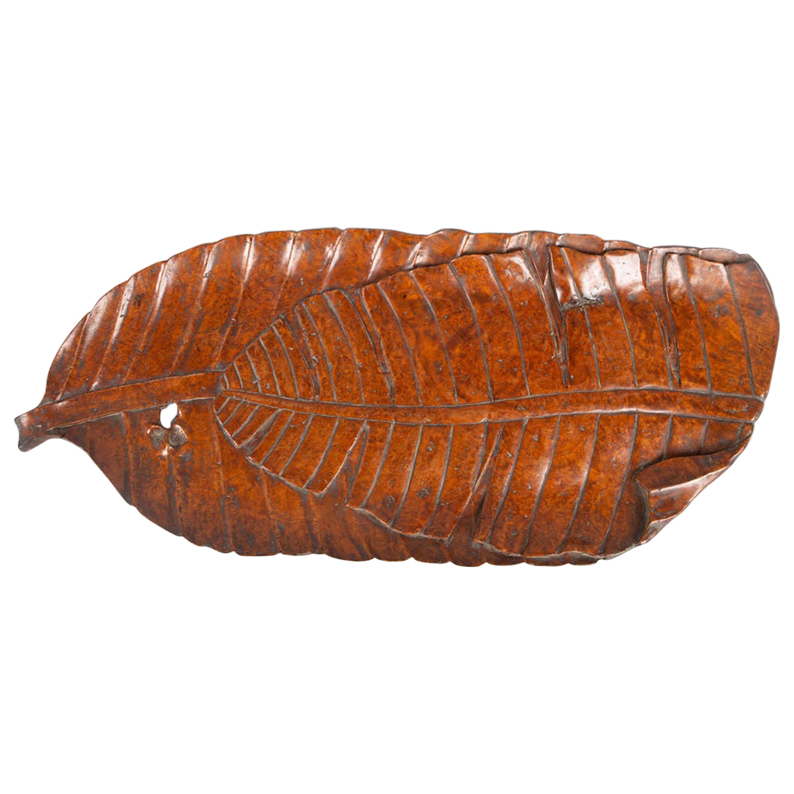 Japanese Carved Burl Banana Leaf Tray For Sale