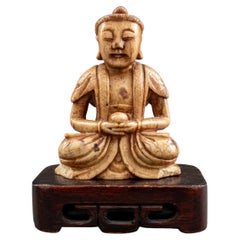 Antique Japanese Carved Jade Buddha Sculpture