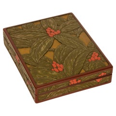 Japanese Carved Kamakura Lacquer Box with Botanical Design by Tamerou Ono