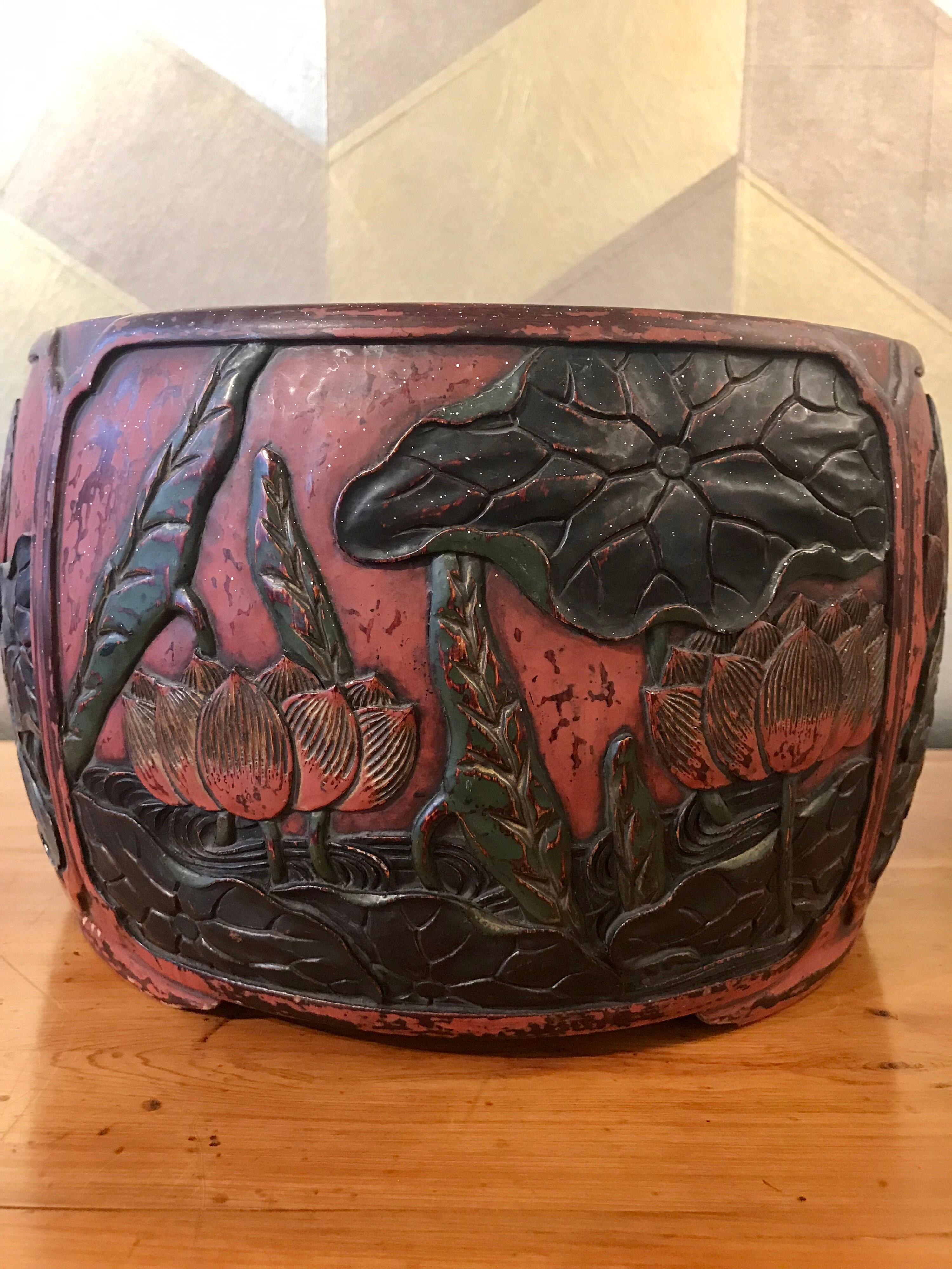 Hand-Carved Japanese Carved Lacquer Hibachi For Sale