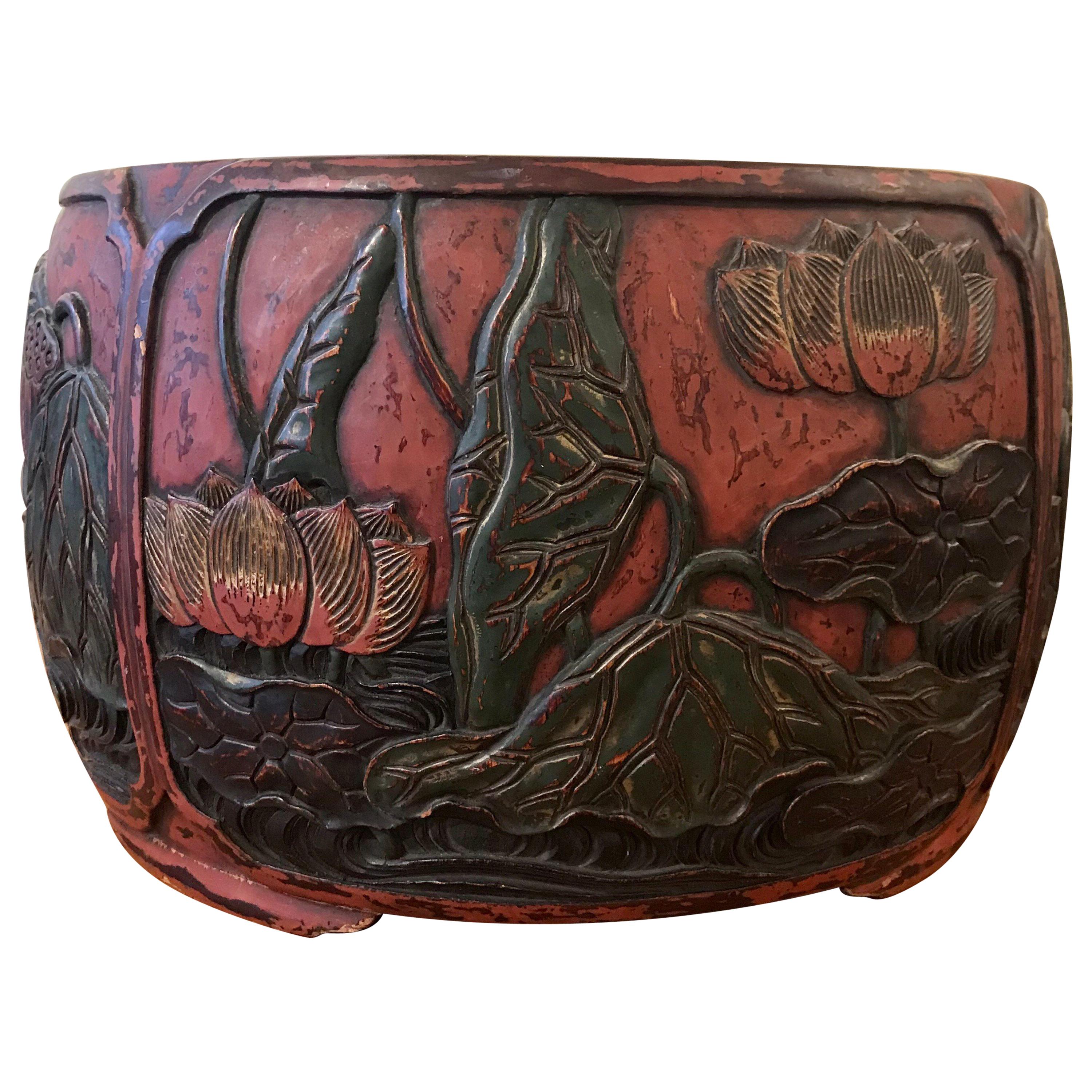 Japanese Carved Lacquer Hibachi For Sale