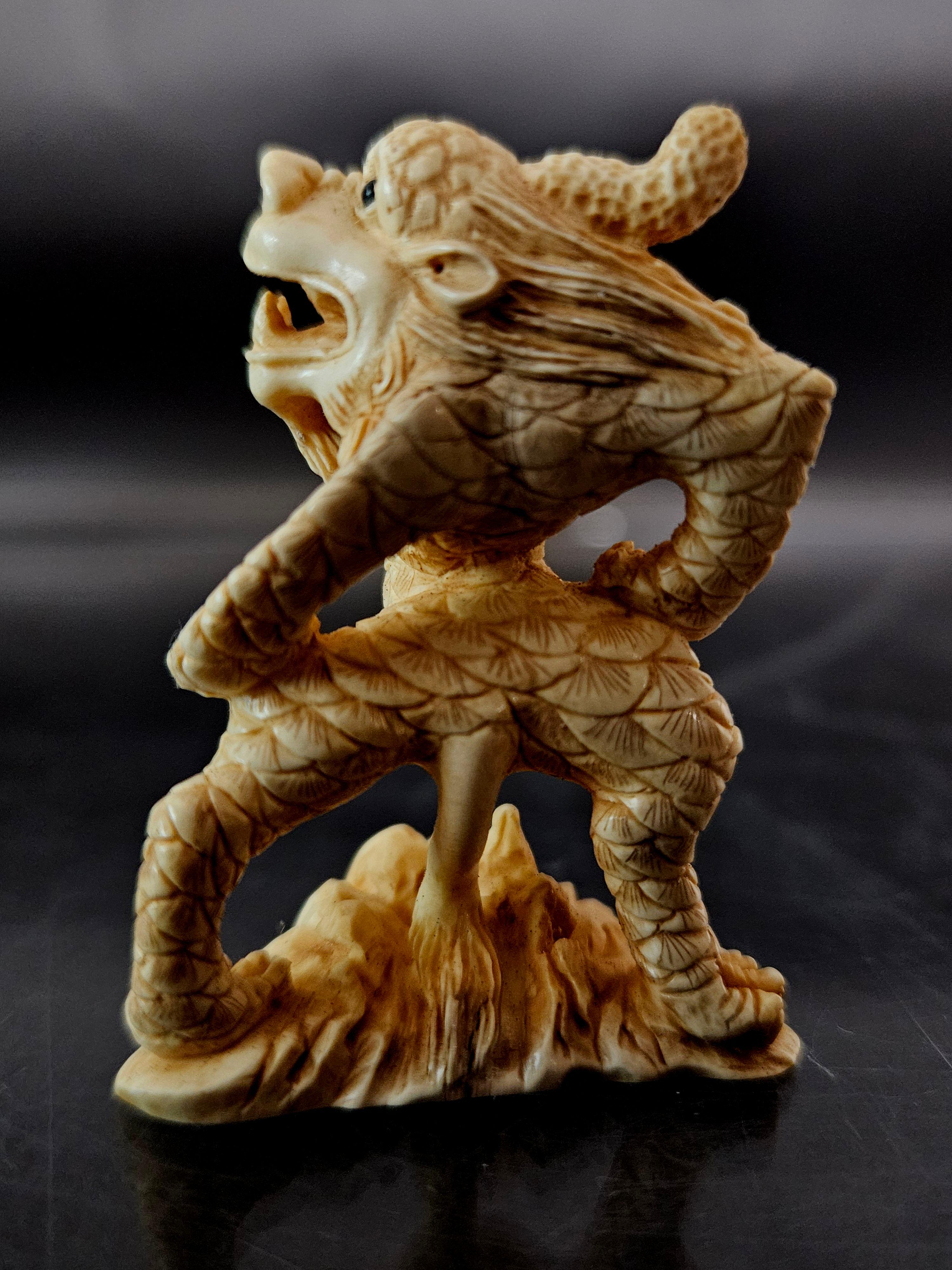 19th Century Japanese Carved Netsuke Humanoid Dragon by Yamada Hojitsu法實, Edo Period