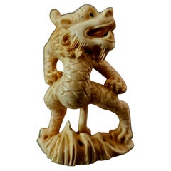 Antique Japanese Carved Netsuke Humanoid Dragon-Signed by Hojitsu, Meiji Period