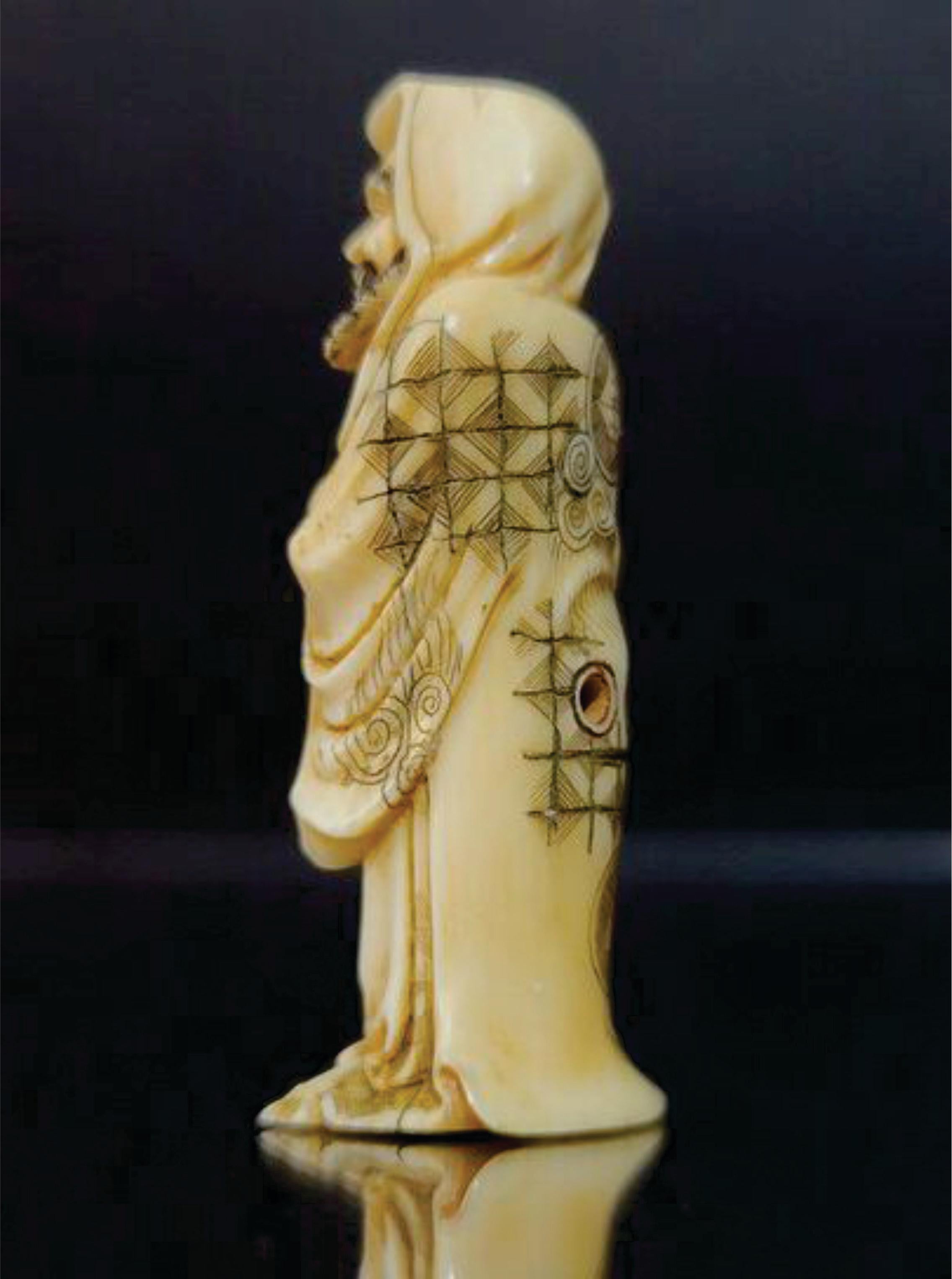 Ivory Japanese Carved Netsuke Polychrome Decorated Figure, by Shozan, Meiji  For Sale