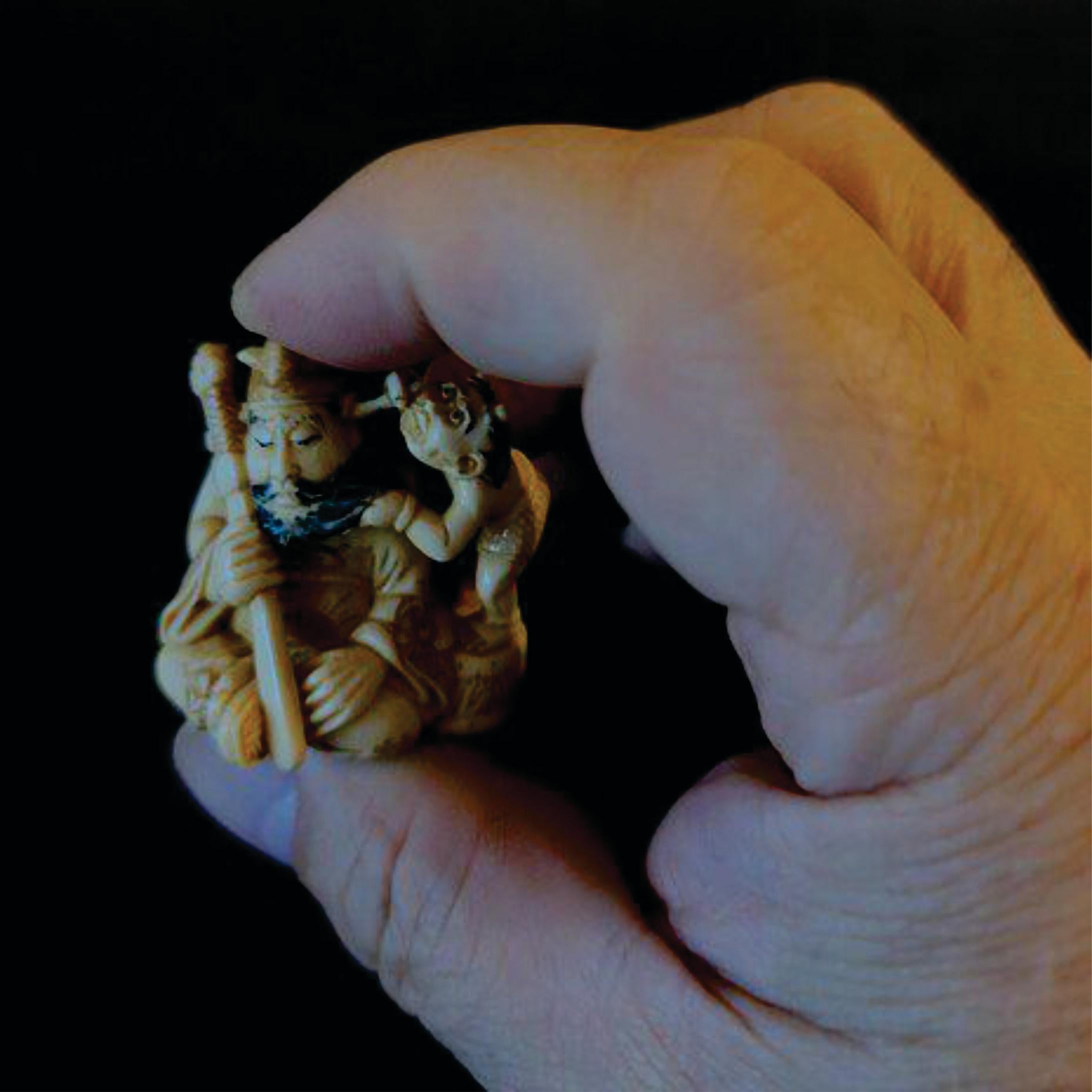 Japanese Carved Netsuke Polychrome Decorated Figure Group by Tomoaki ...