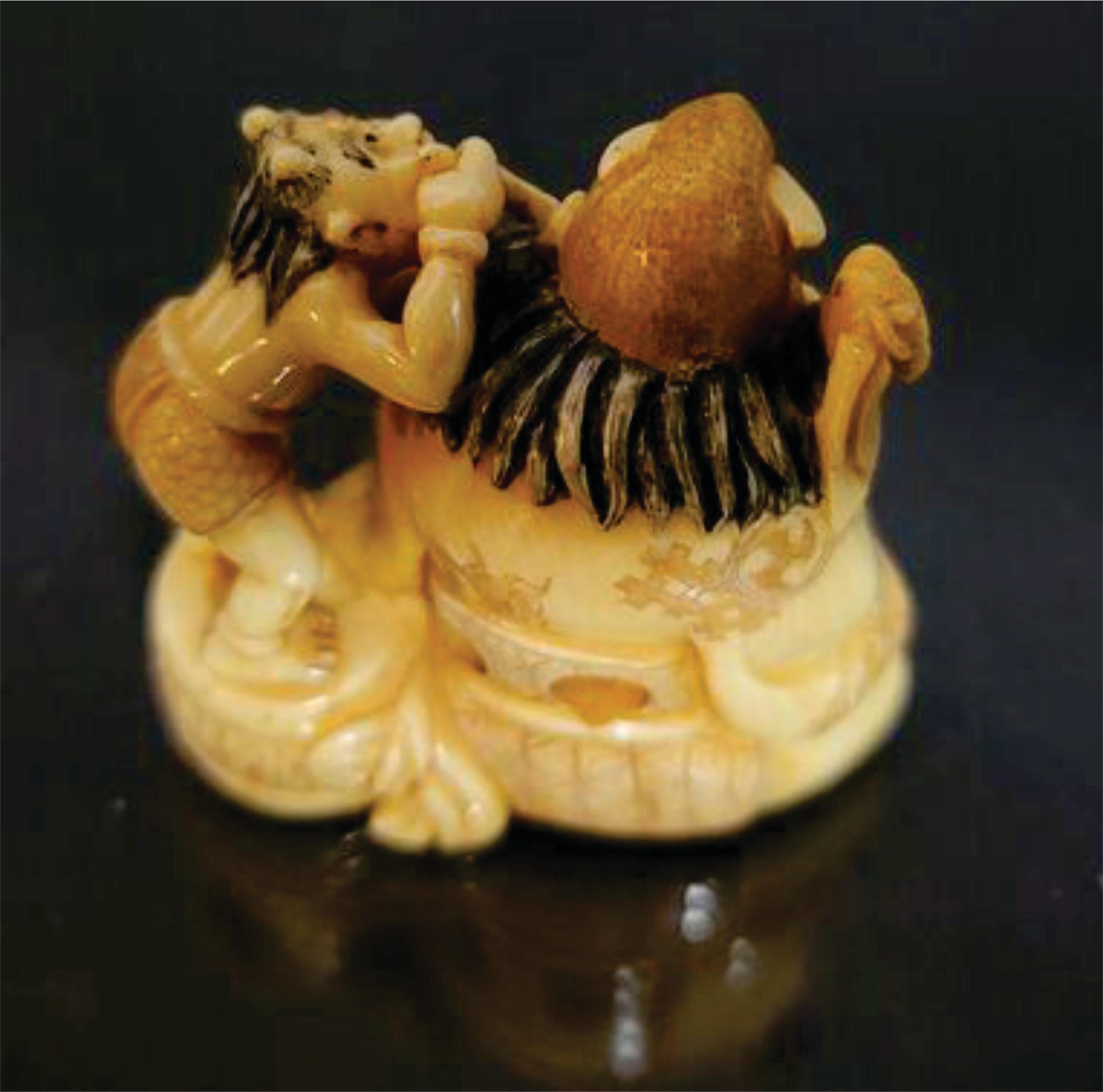Japanese Carved Netsuke Polychrome Decorated Figure Group by Tomoaki, Meiji  In Excellent Condition For Sale In Norton, MA