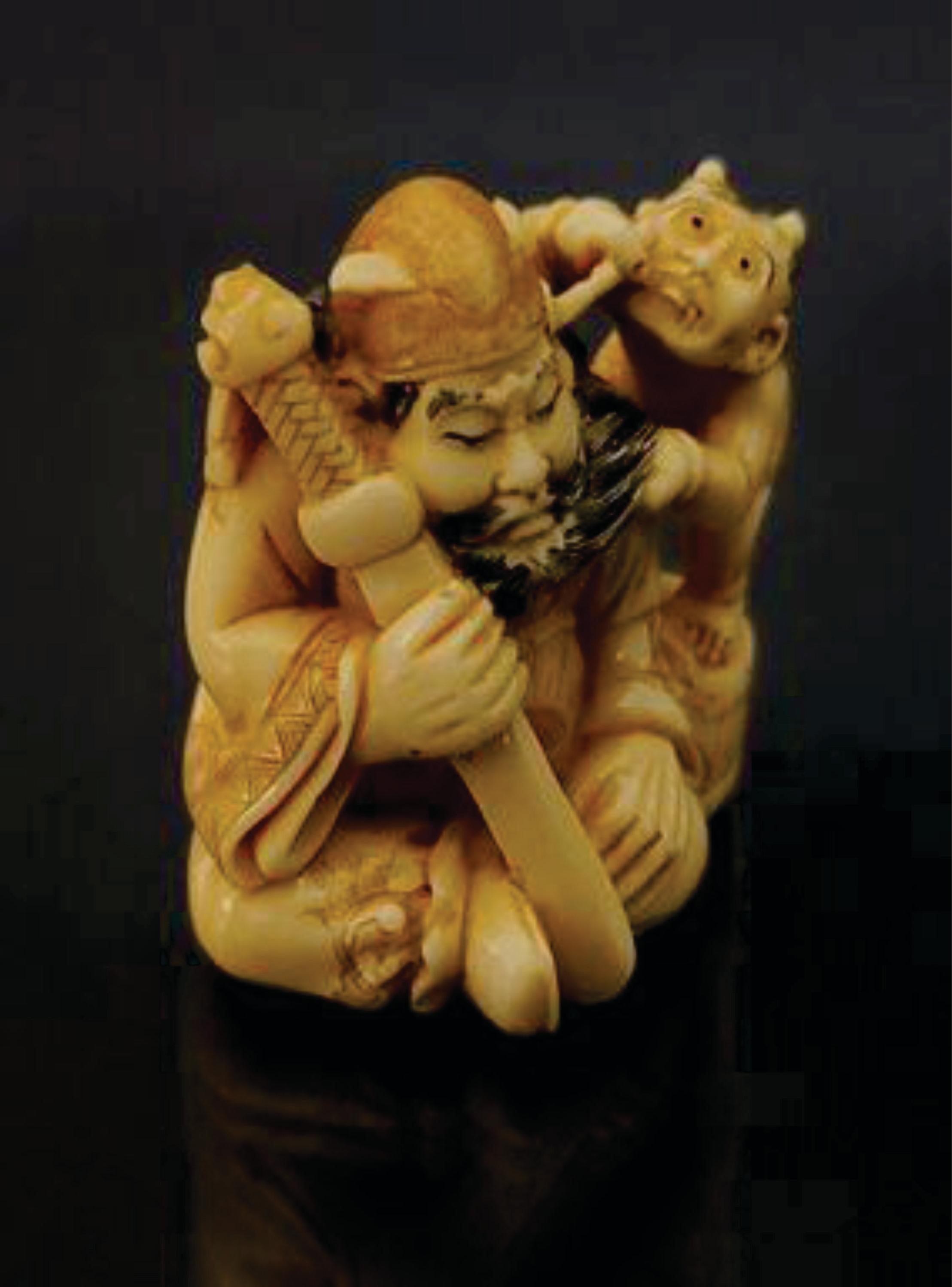 Japanese Carved Netsuke Polychrome Decorated Figure Group by Tomoaki, Meiji  For Sale 3