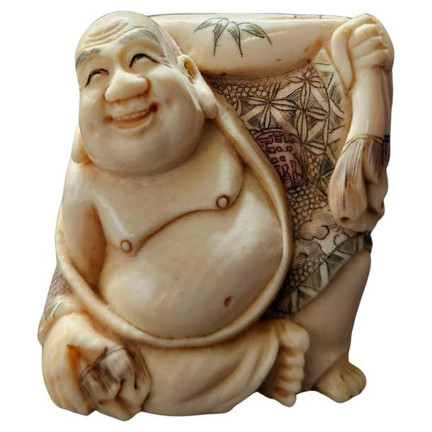 Japanese Carved Netsuke Polychrome Figure Group #2 by Yoshikawa , Meiji ...