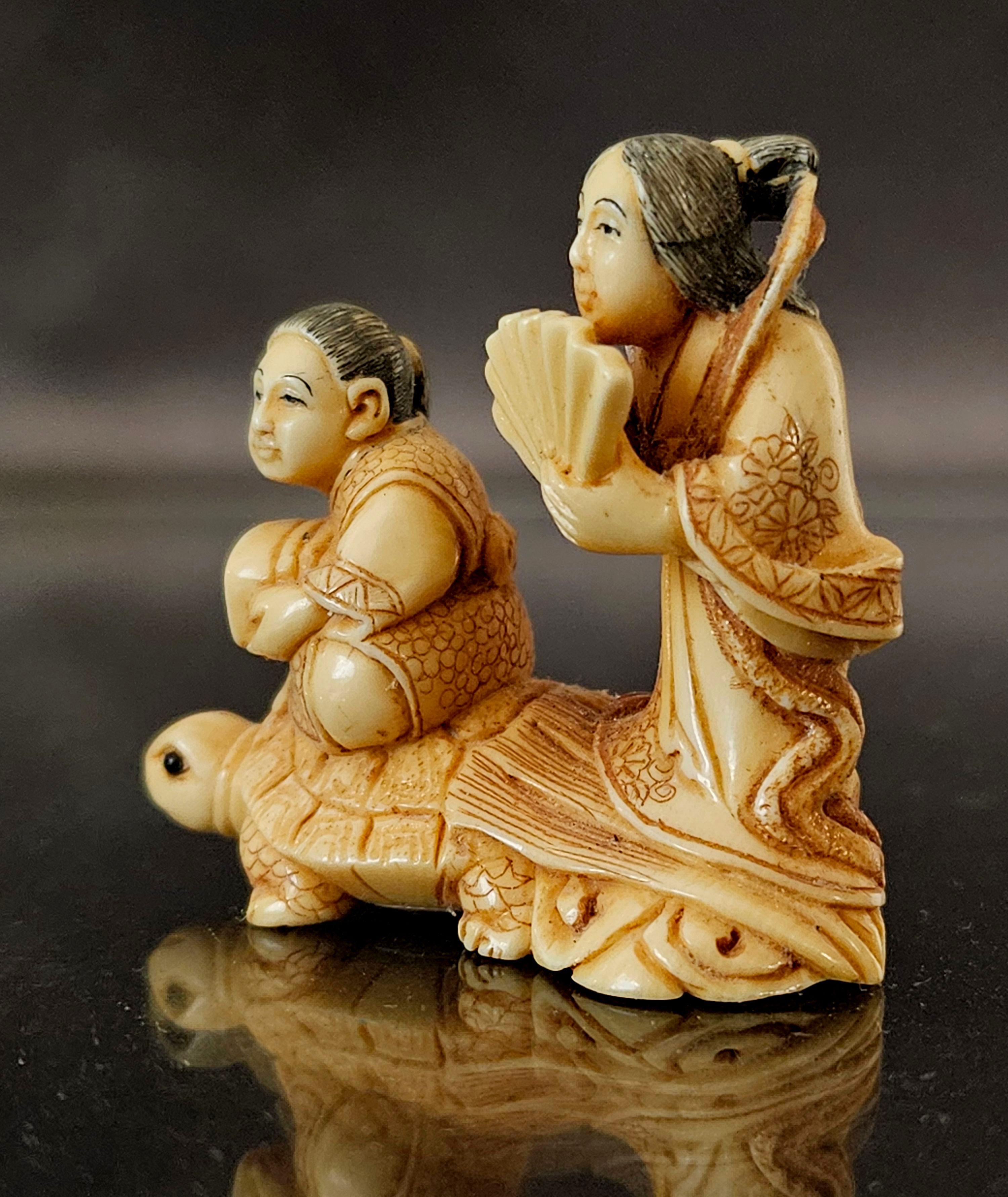 Japanese Carved Netsuke Polychrome Figure Group