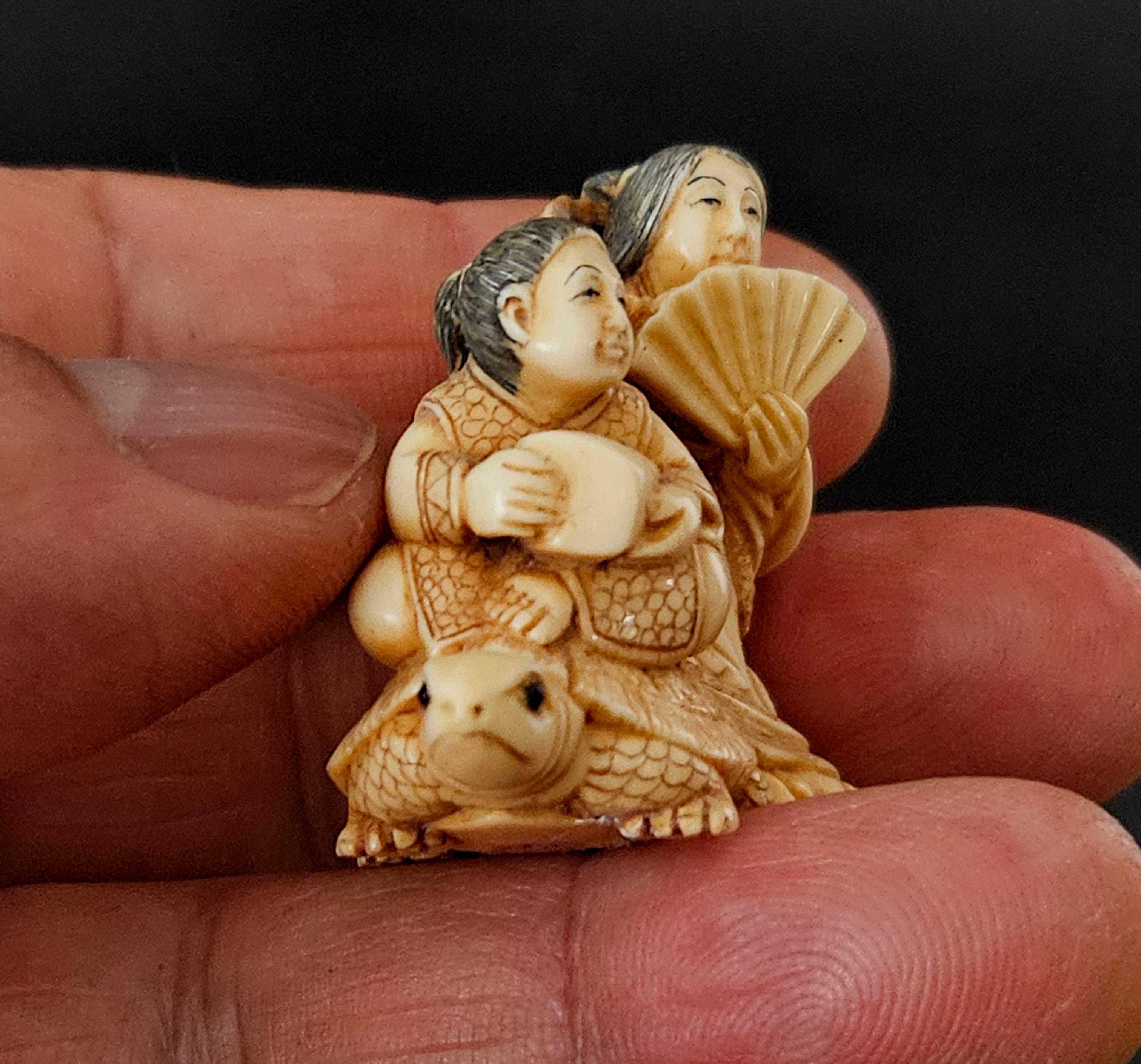 Japanese Carved Netsuke Polychrome Figure Group