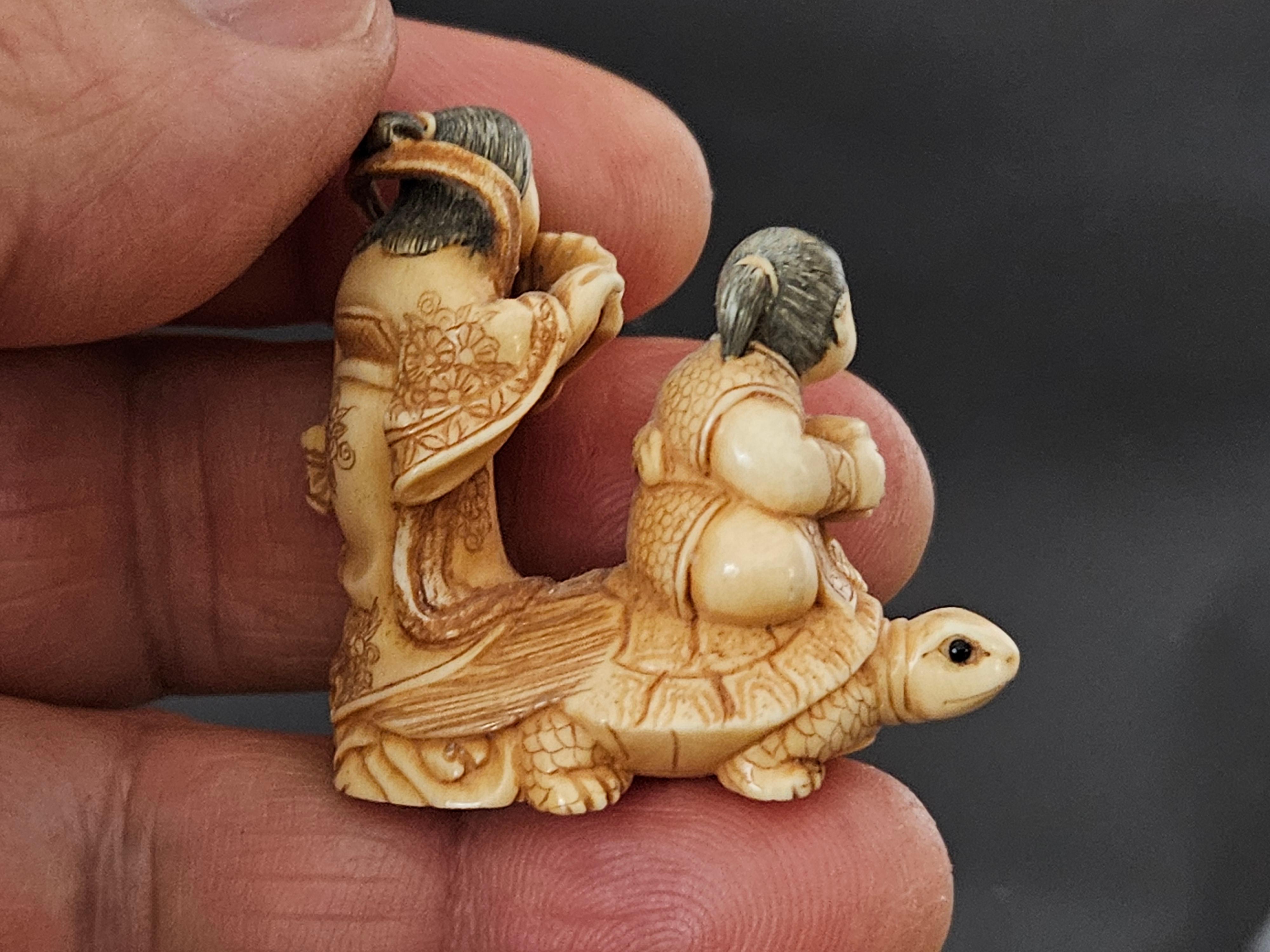 Japanese Carved Netsuke Polychrome Figure Group