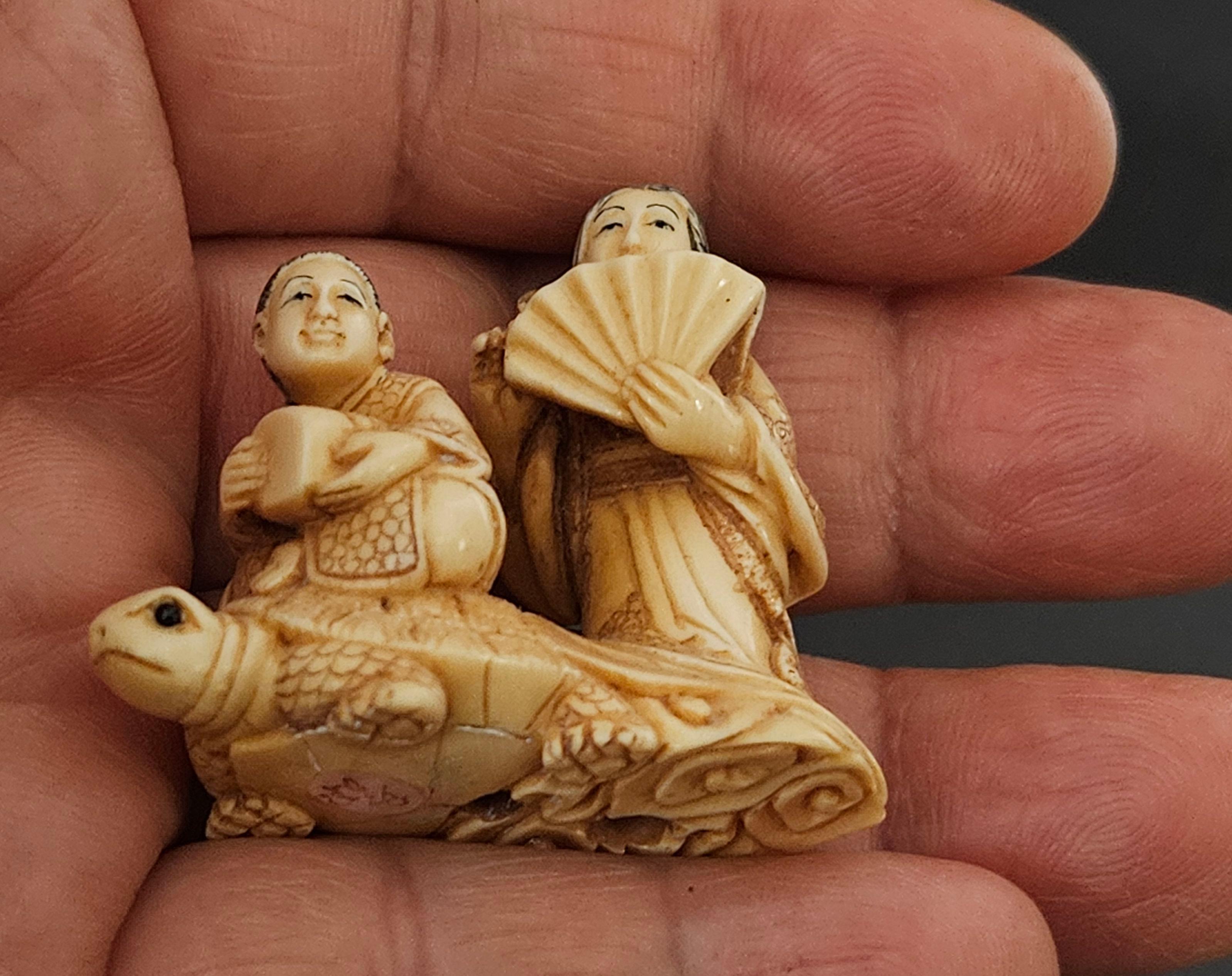 Japanese Carved Netsuke Polychrome Figure Group