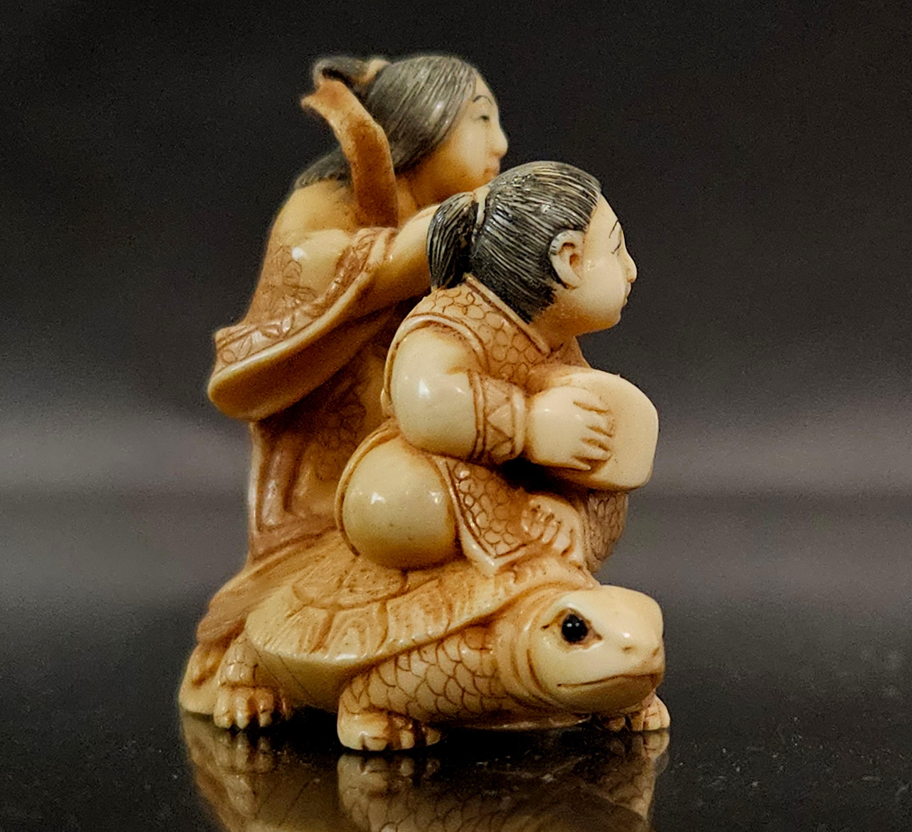 Japanese Carved Netsuke Polychrome Figure Group