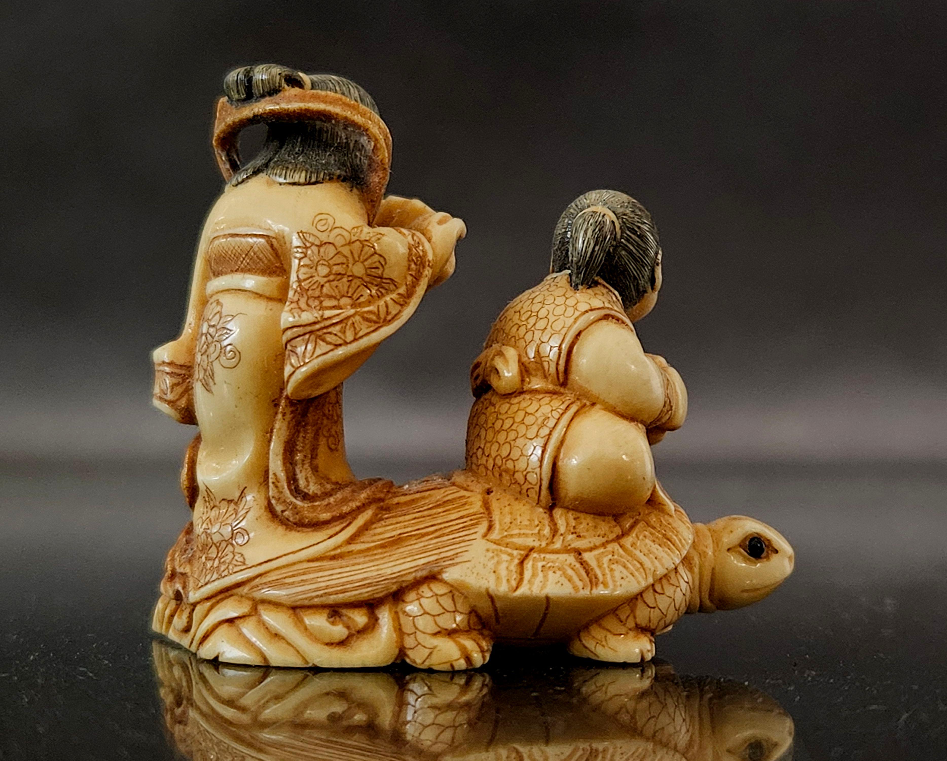 19th Century Japanese Carved Netsuke Polychrome Figure Group
