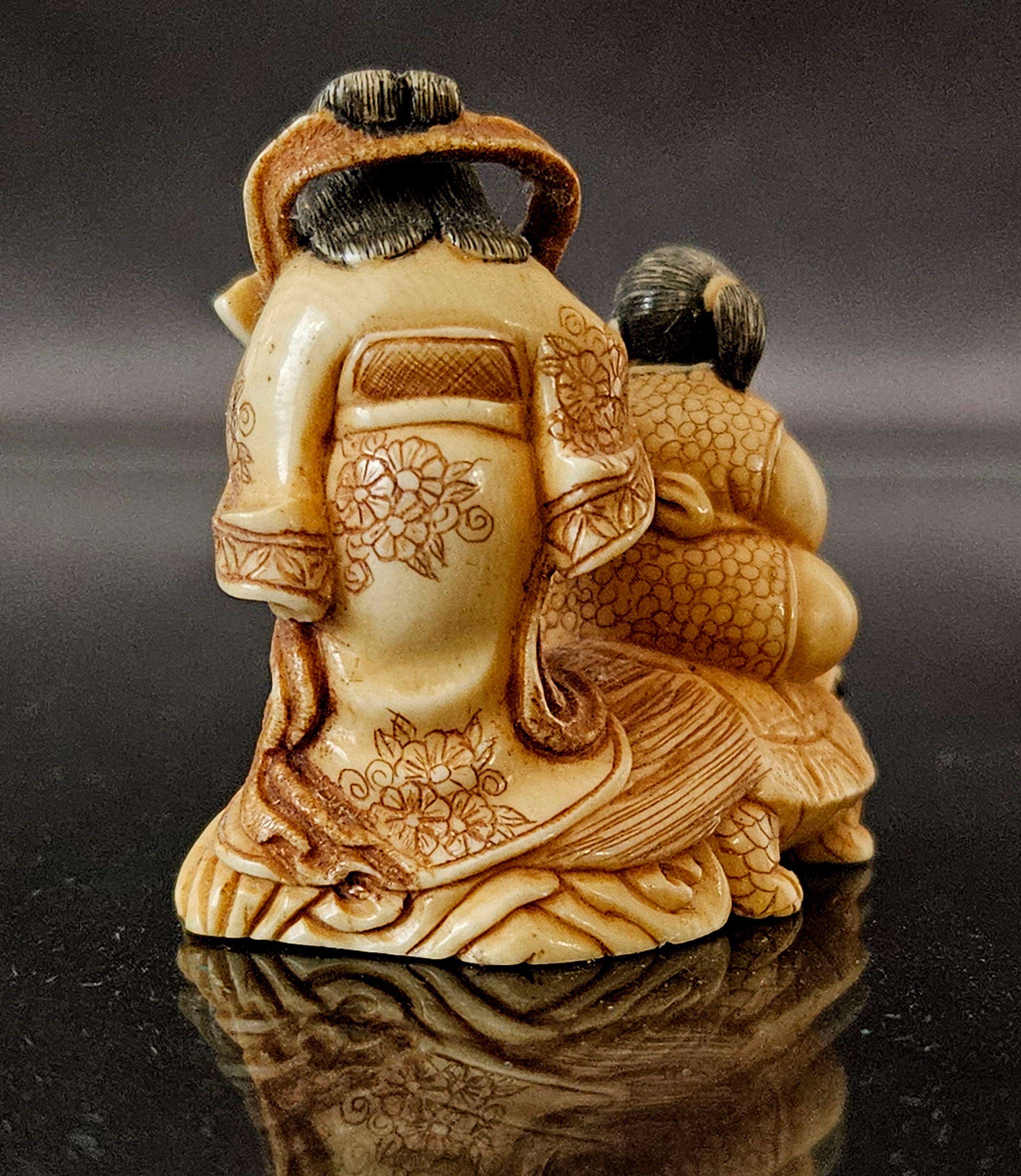 Ivory Japanese Carved Netsuke Polychrome Figure Group