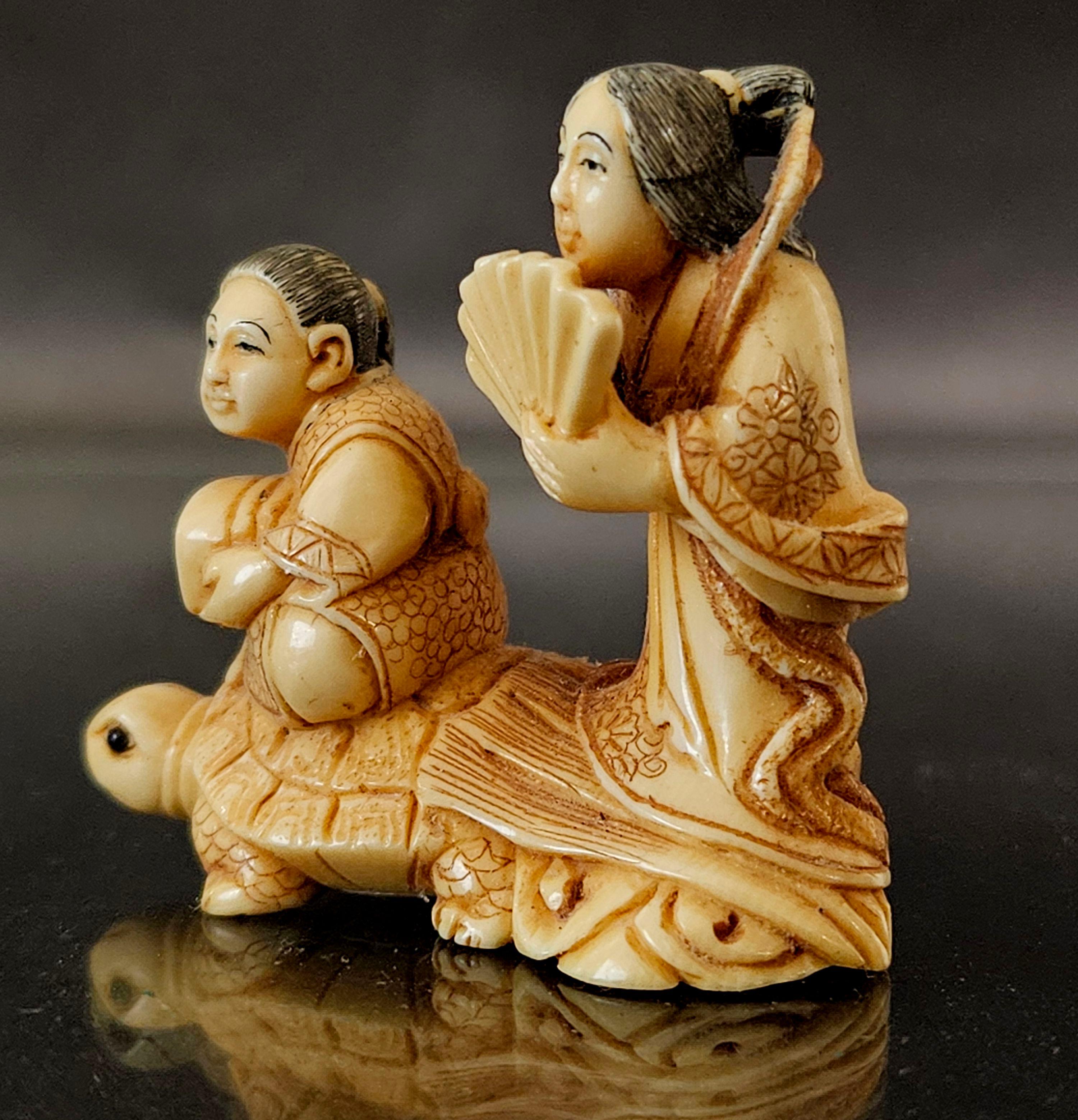 Japanese Carved Netsuke Polychrome Figure Group