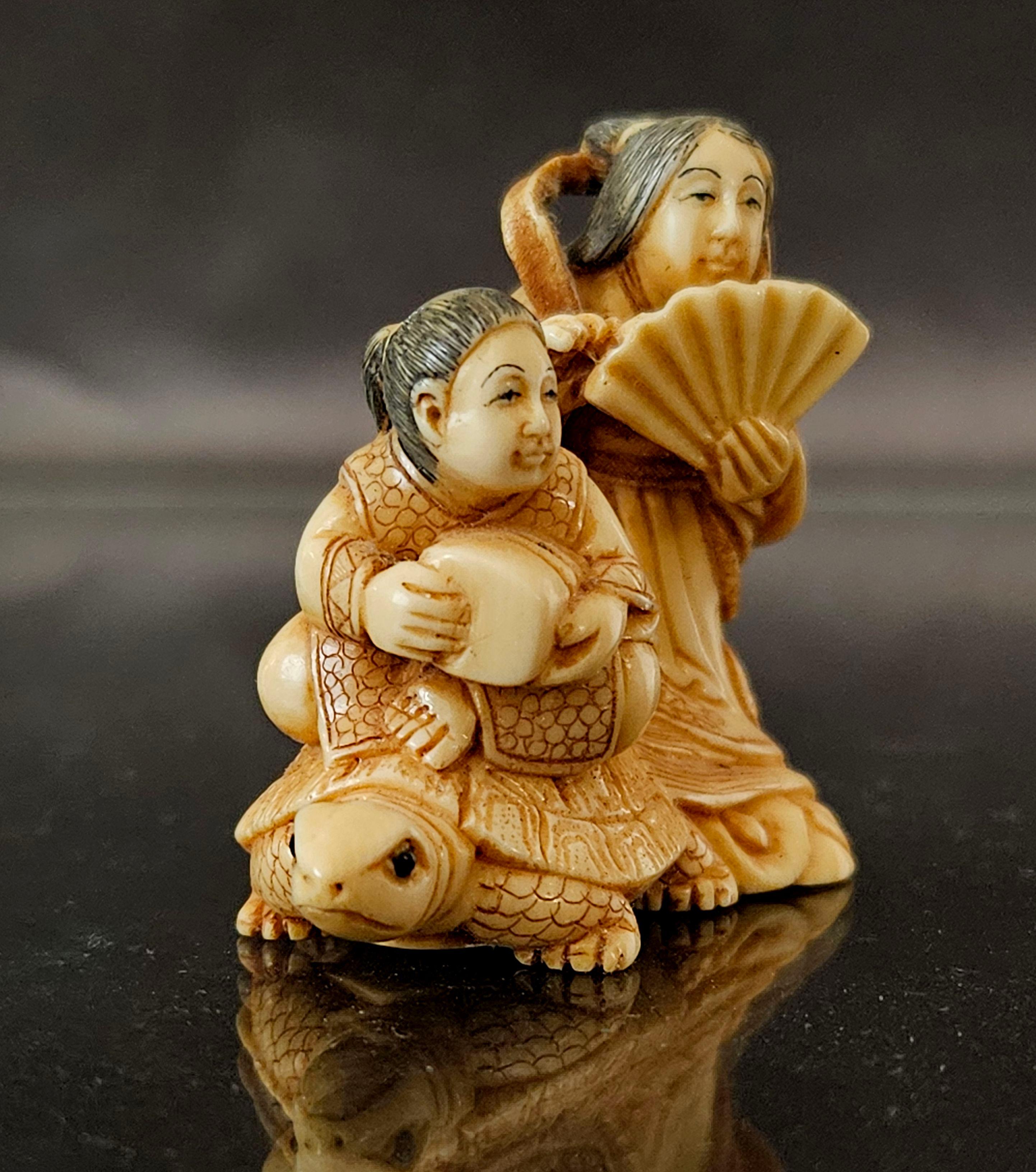 Japanese Carved Netsuke Polychrome Figure Group