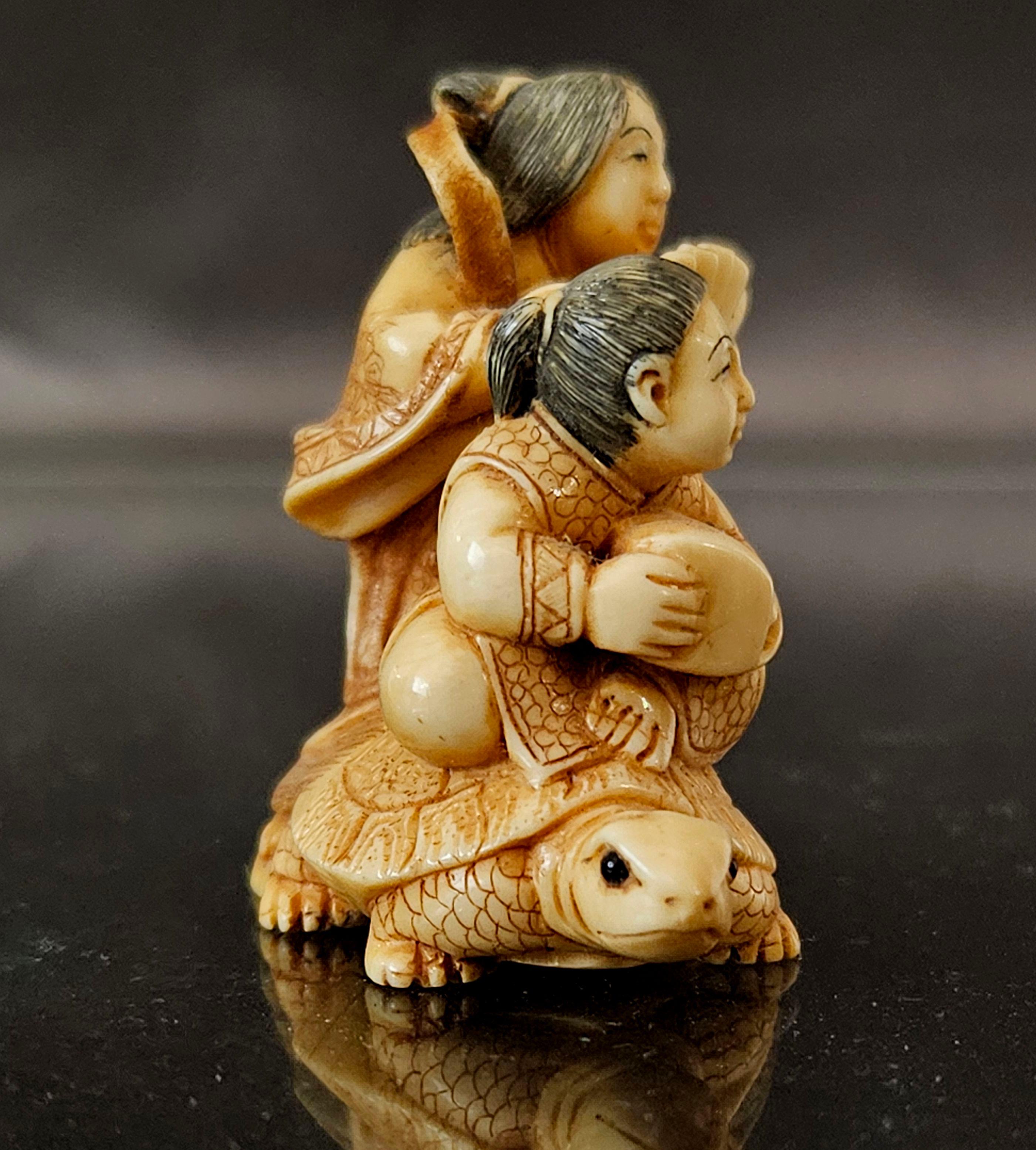 Japanese Carved Netsuke Polychrome Figure Group