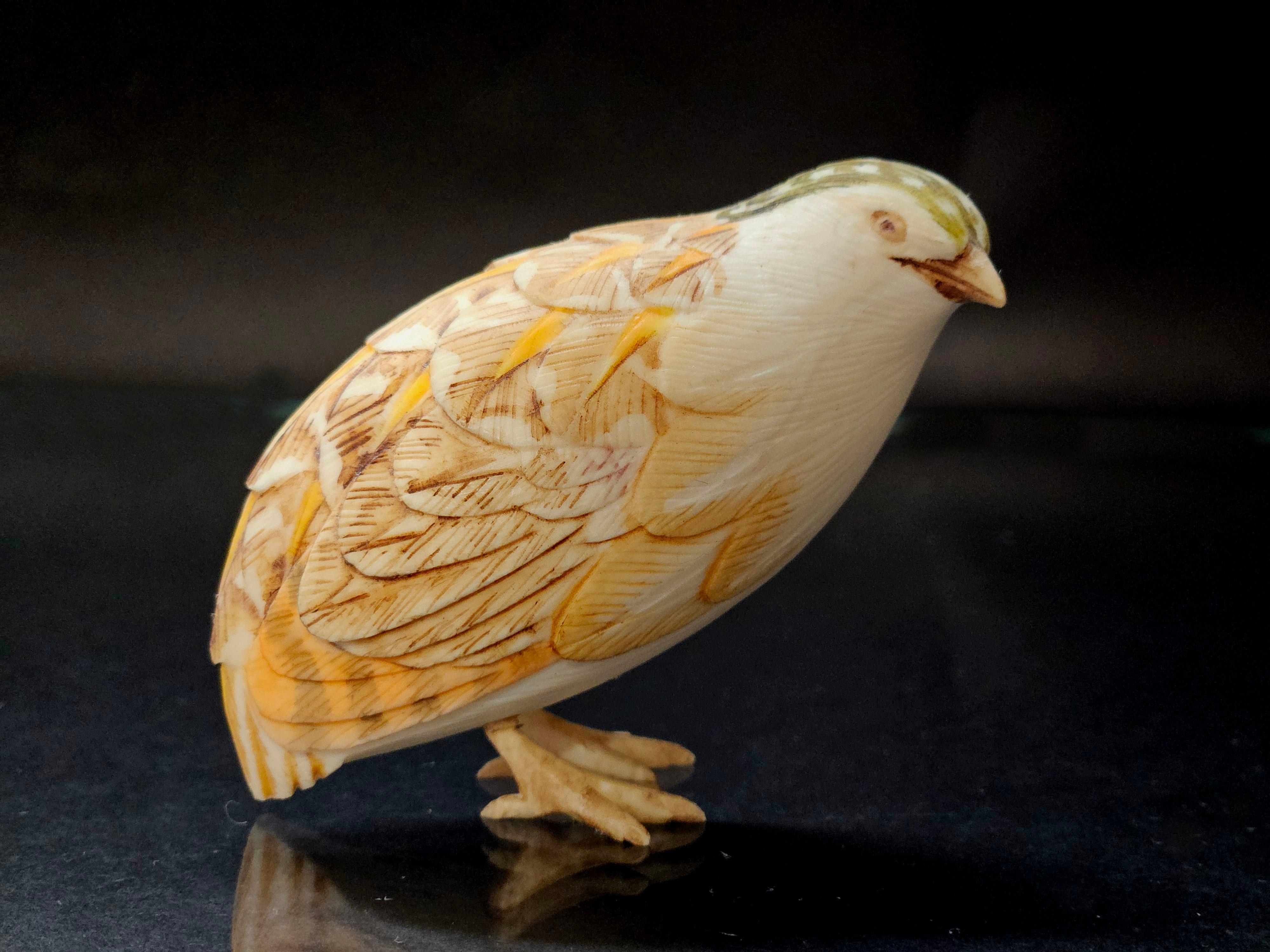 Japanese Carved Okimono Polychrome Birds by Tenzan (天山), Meiji Period For Sale 4
