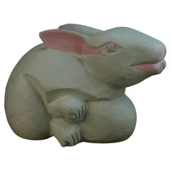 Japanese Carved Painted Wood Rabbit Sculpture